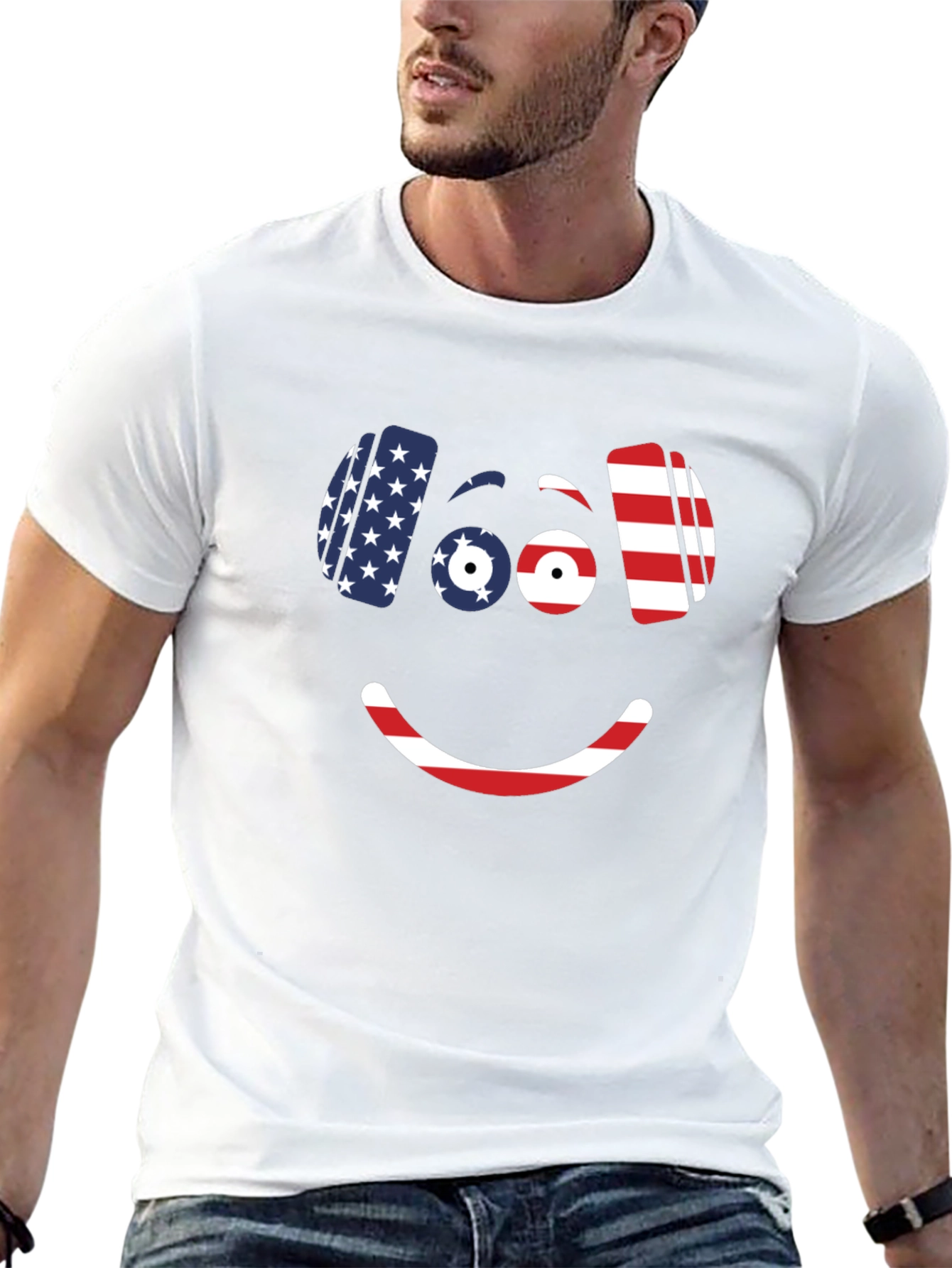 Smiley Face USA Flag T-Shirt Patriotic Fun
