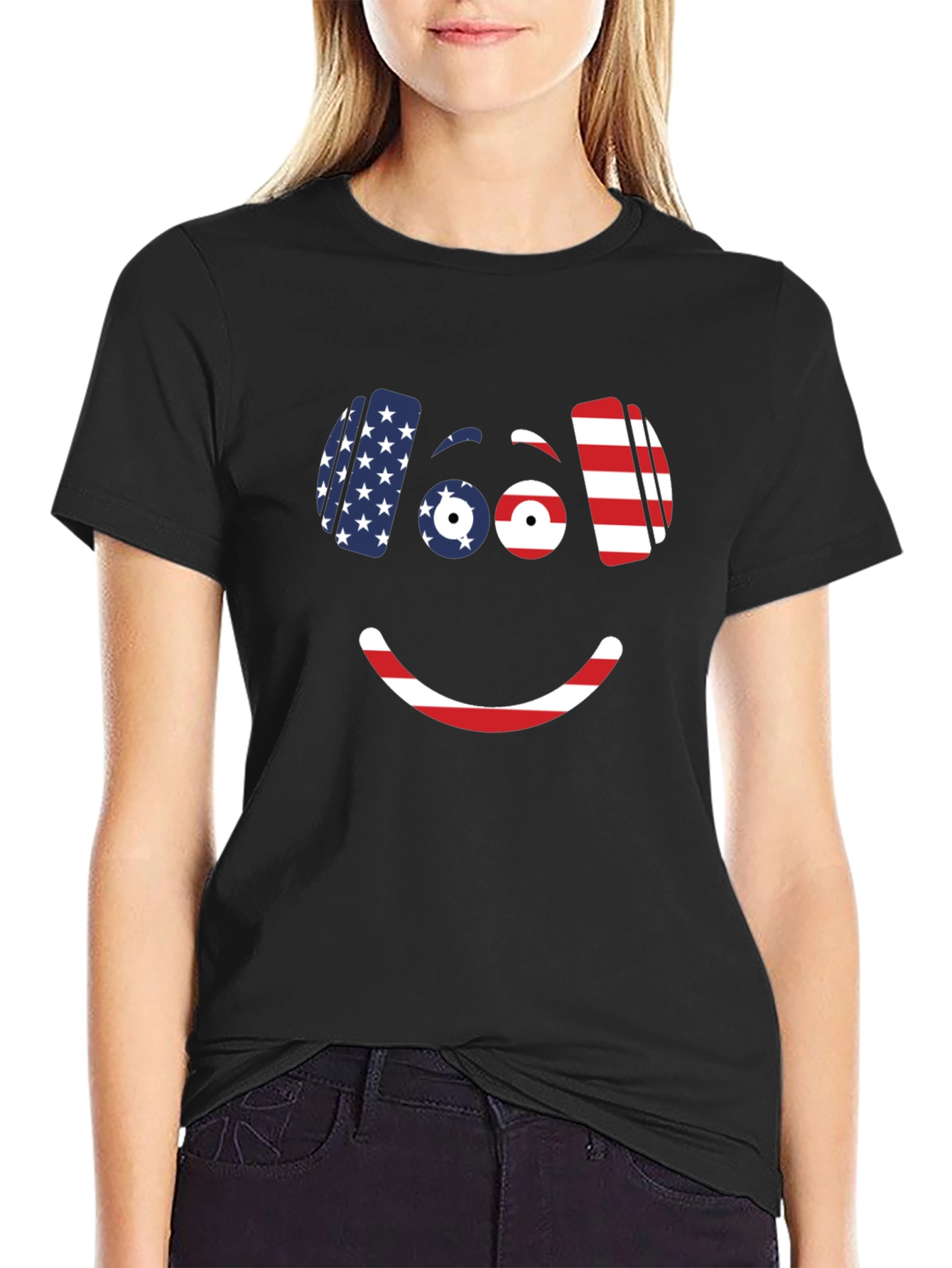 Smiley Face USA Flag T-Shirt Patriotic Fun
