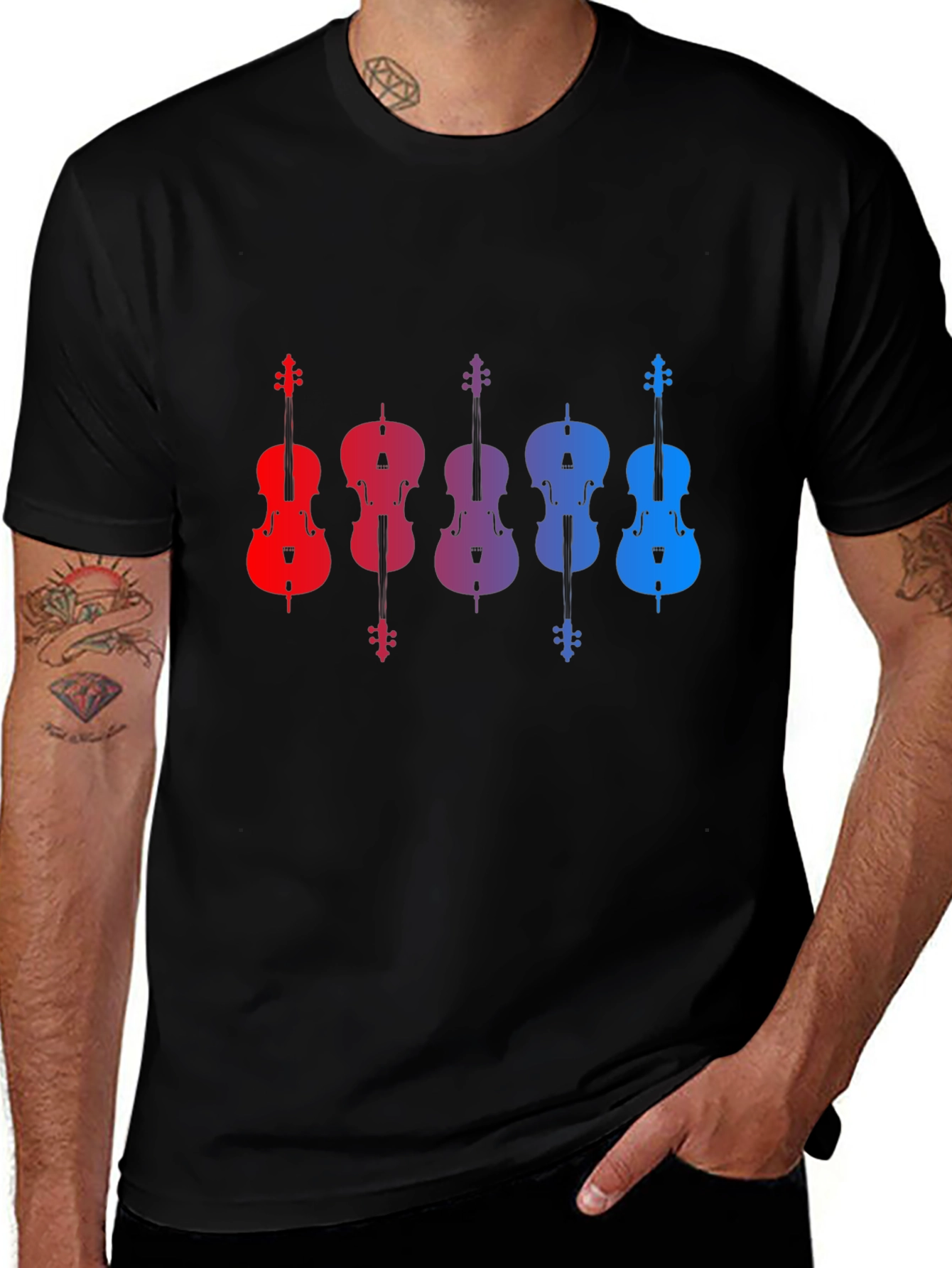 Gradient Cello Music T-Shirt - Black
