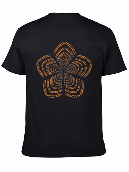 Black T-Shirt with Orange Geometric Floral Print