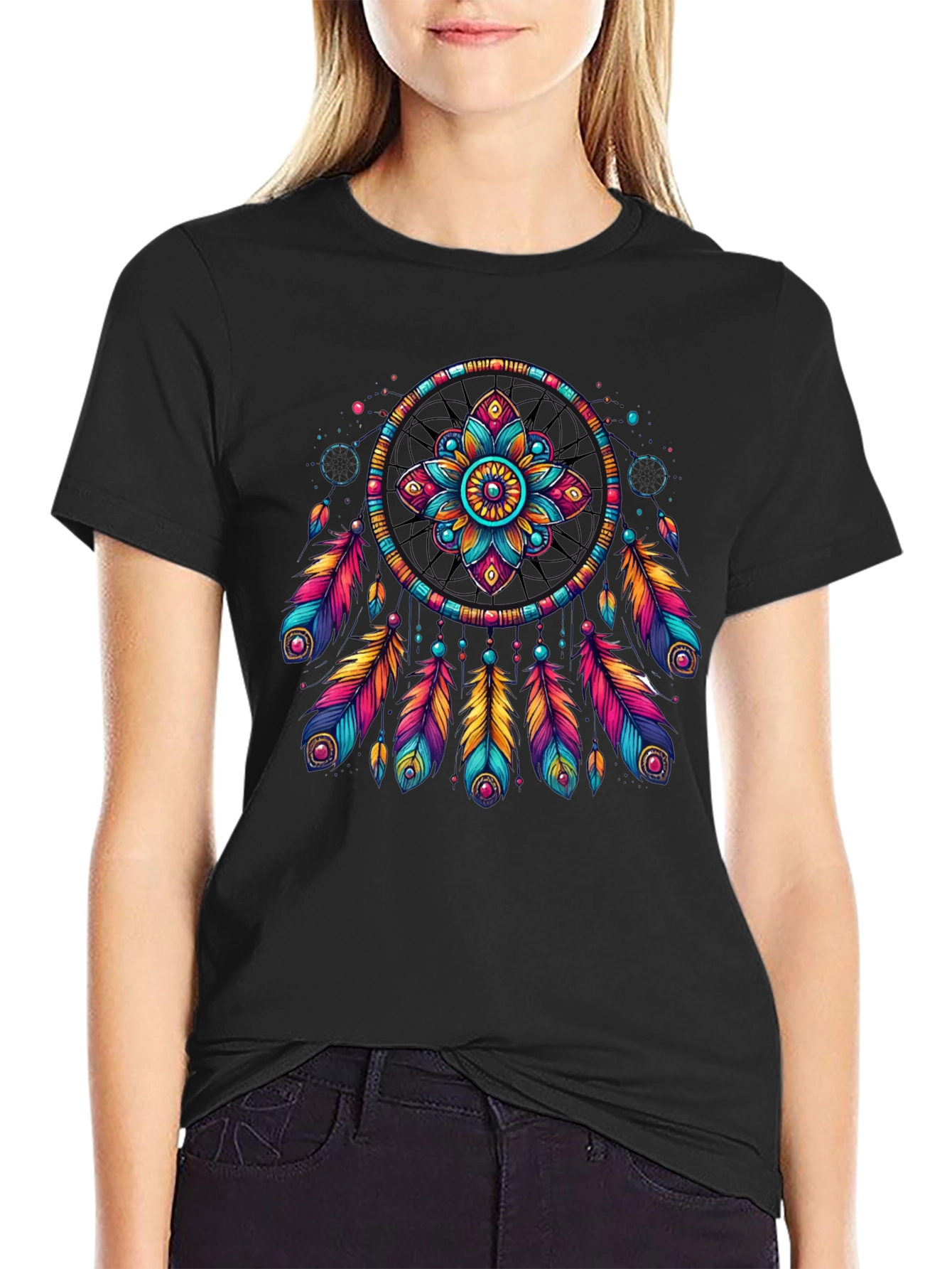 Dreamcatcher Graphic Print Black T-Shirt