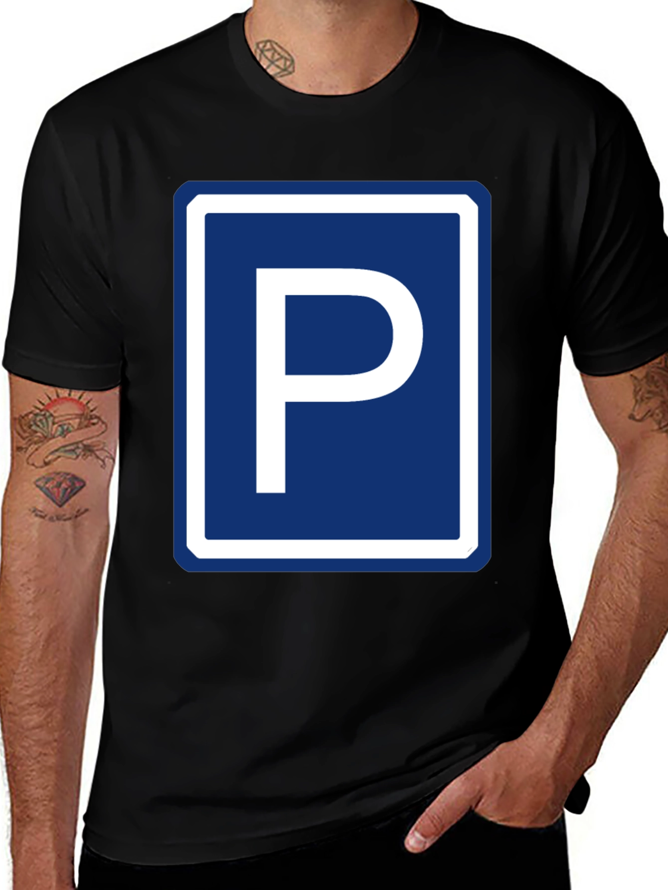 Parking Sign Graphic Tee - Novelty Black T-Shirt
