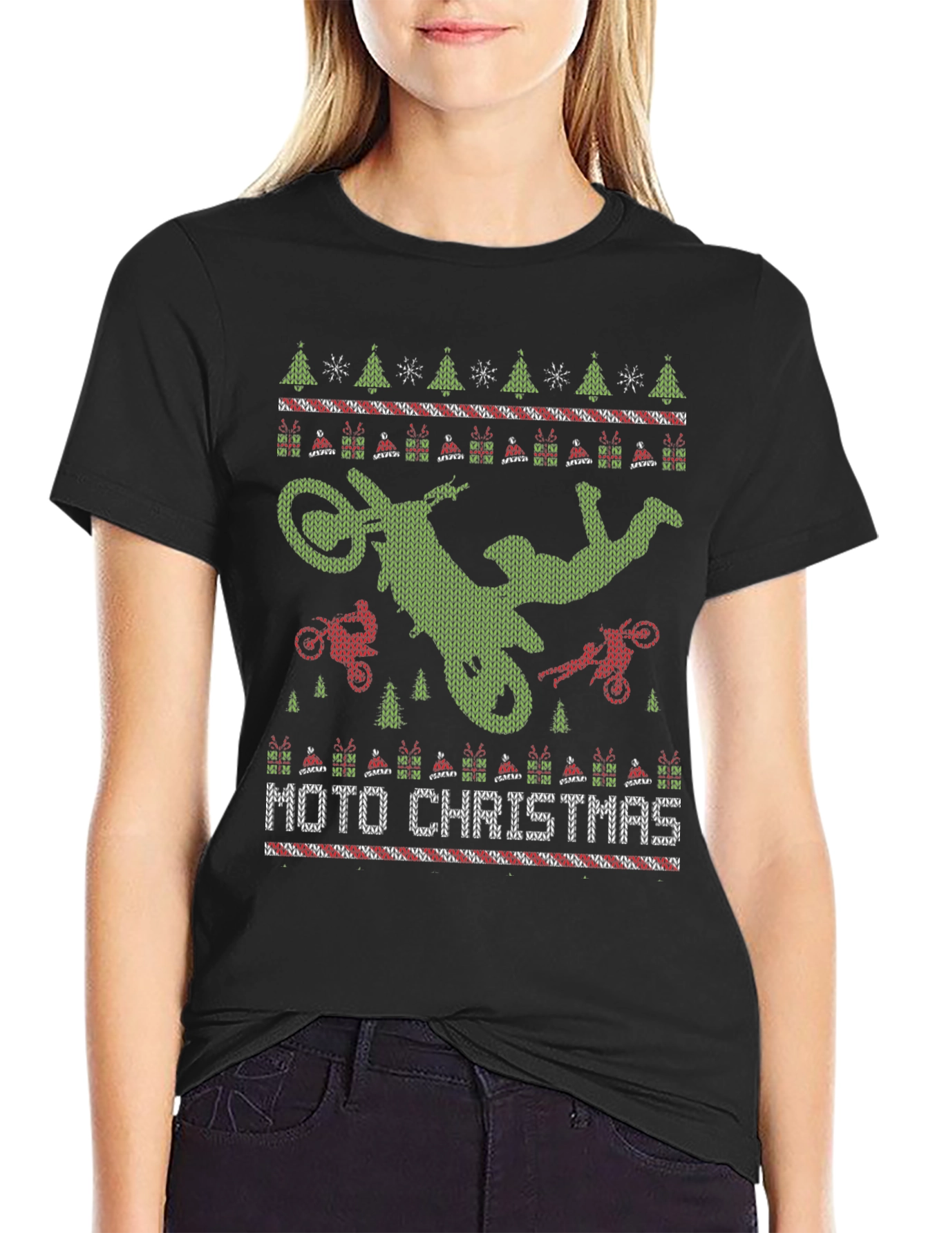 Moto Christmas Sweater Pattern T-Shirt