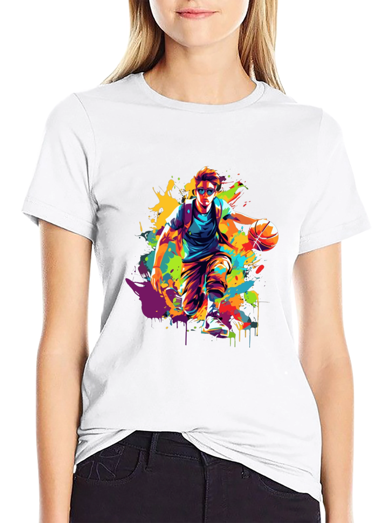 Vibrant Basketball Player Graphic T-Shirt