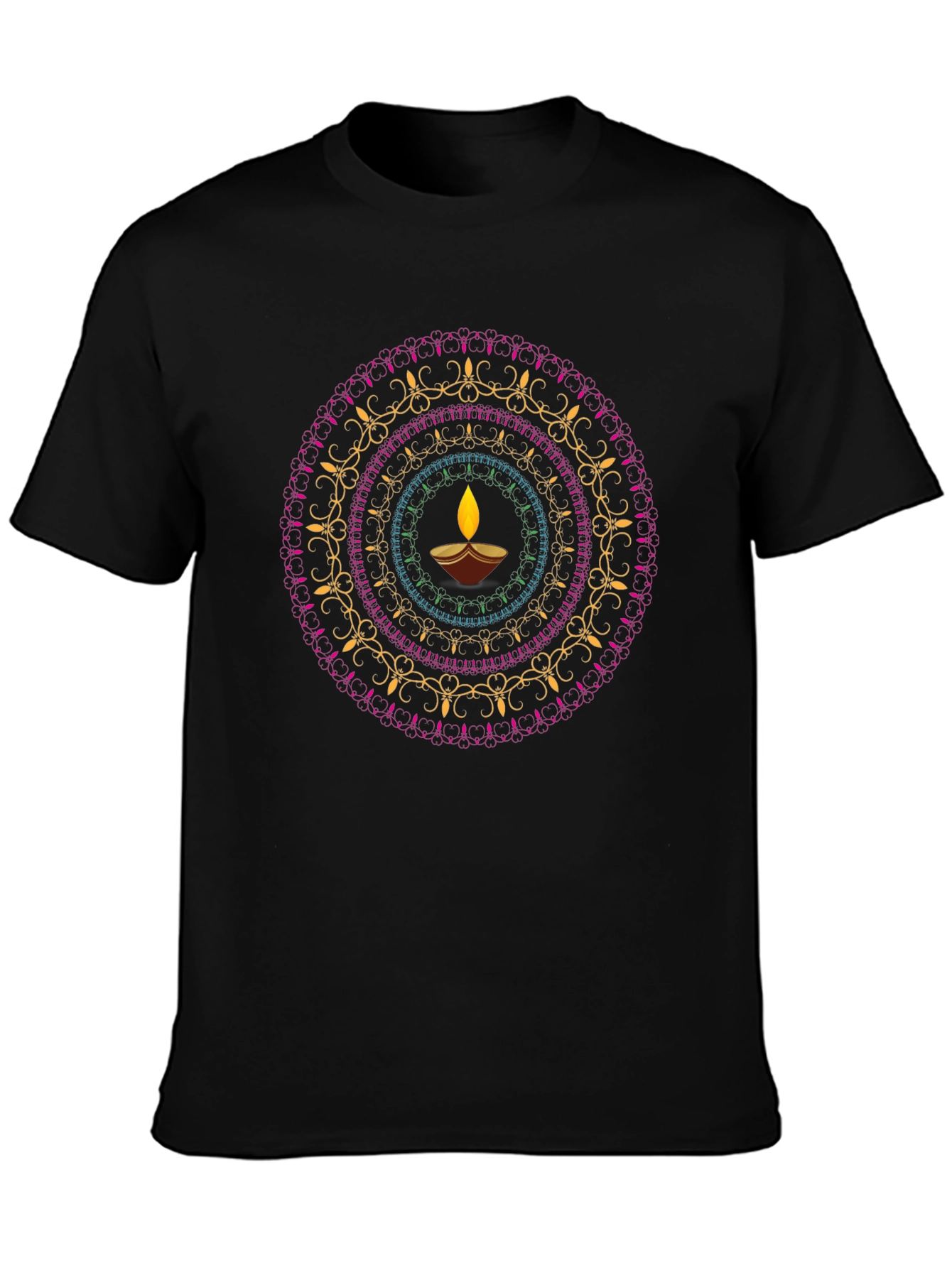 Diwali Mandala Graphic Black T-Shirt