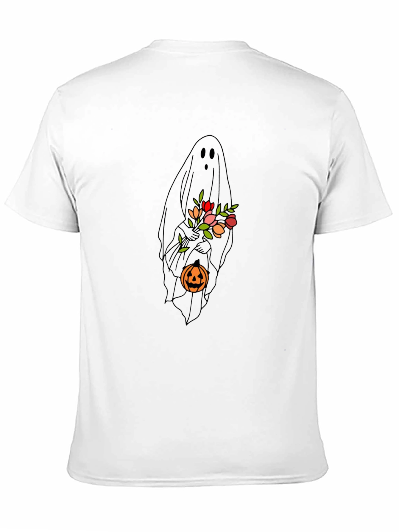 Ghost with Flowers & Pumpkin Black T-Shirt