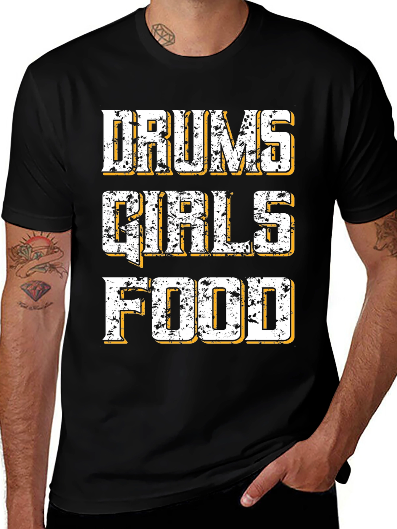 Drums Girls Food Graphic Tee - Black Cotton T-Shirt