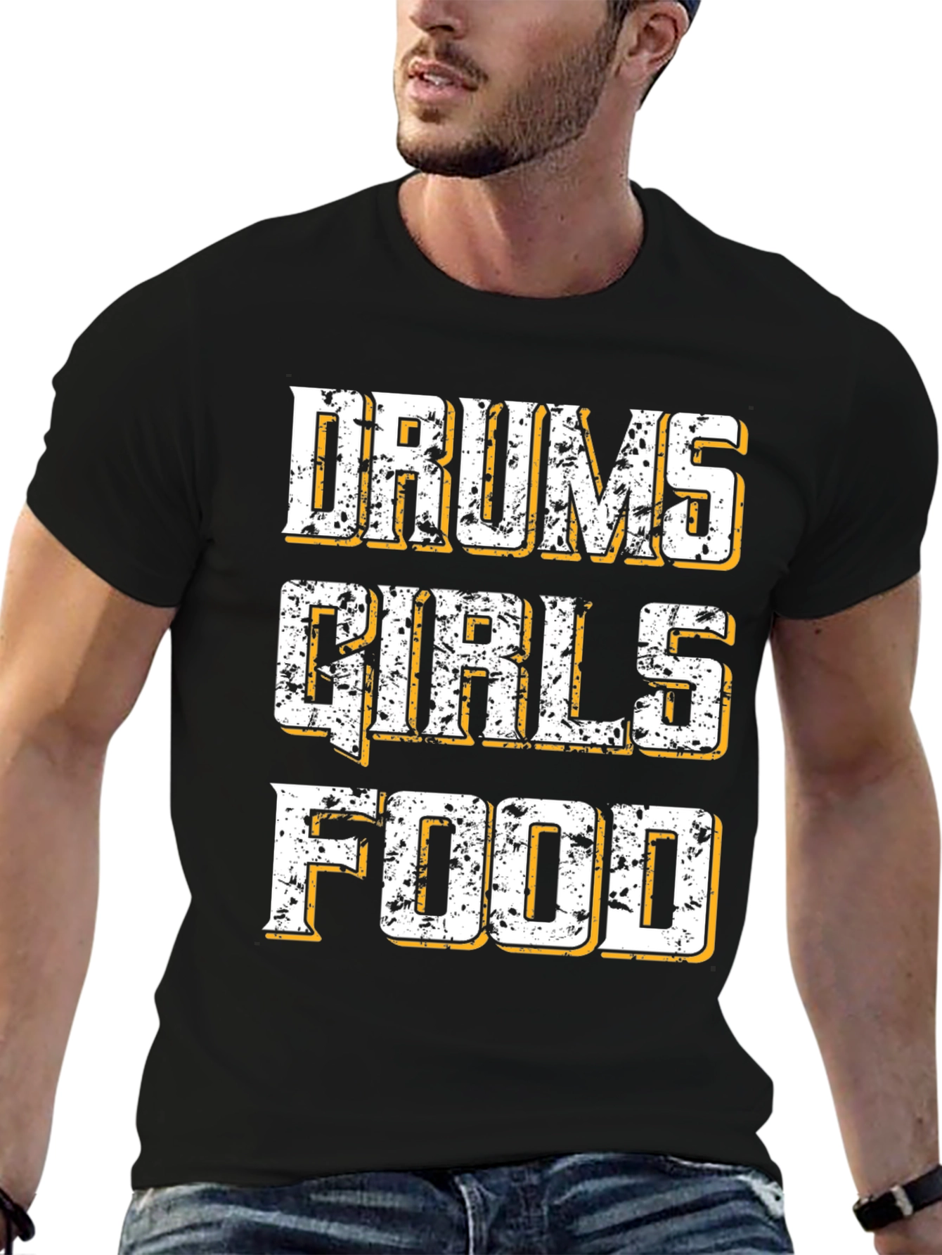 Drums Girls Food Graphic Tee - Black Cotton T-Shirt
