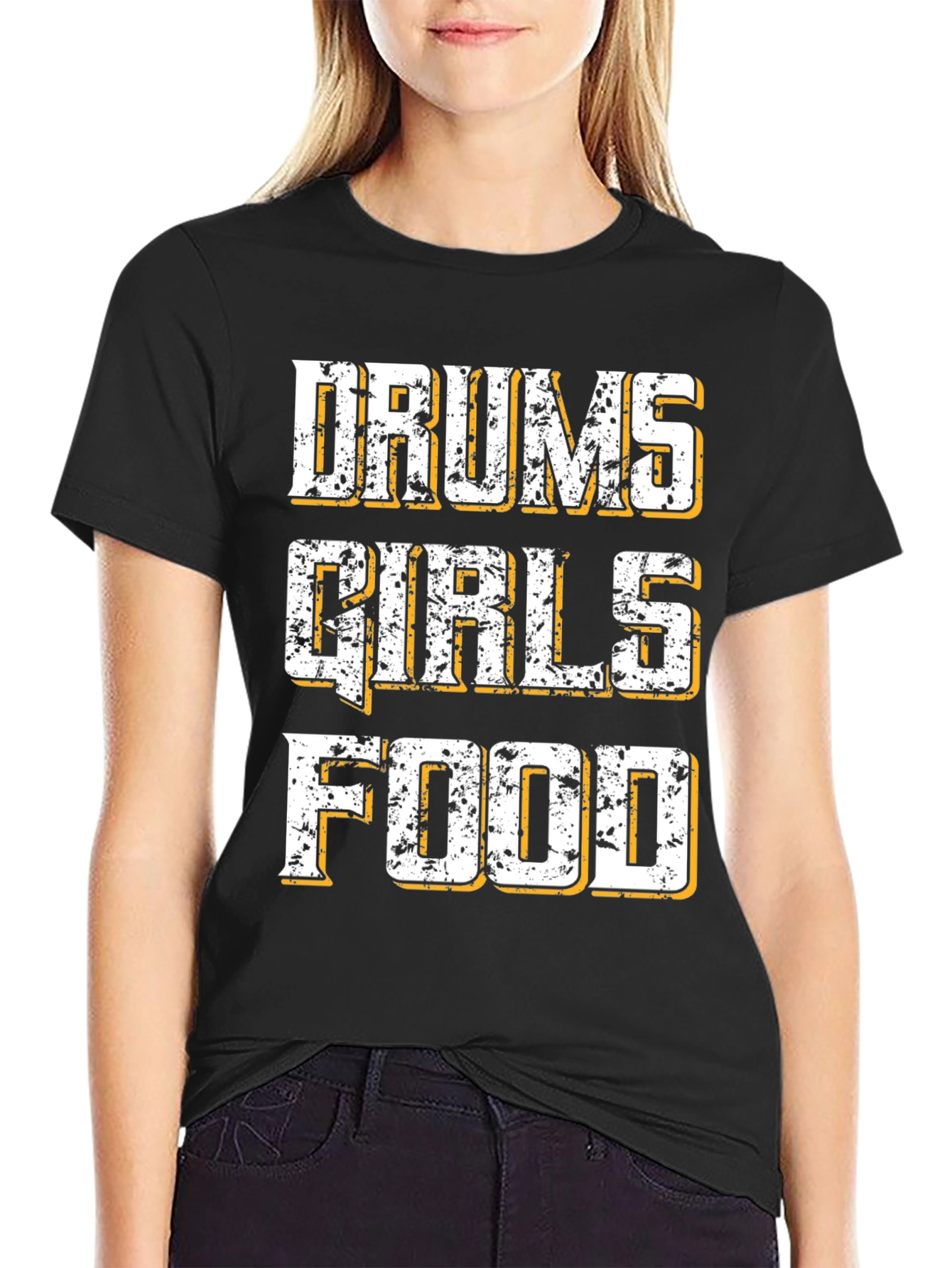 Drums Girls Food Graphic Tee - Black Cotton T-Shirt