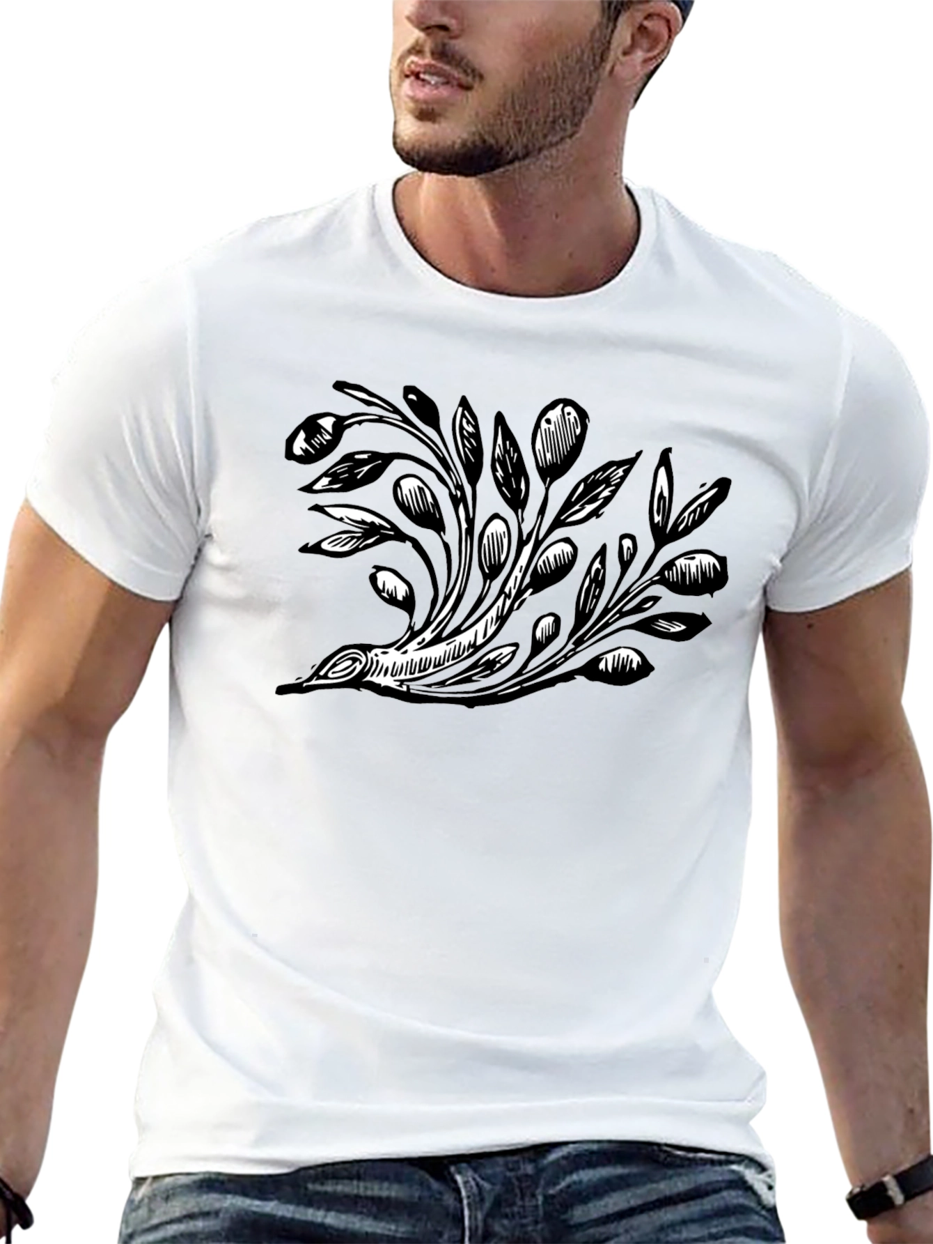 Black T-Shirt with Floral Graphic Design