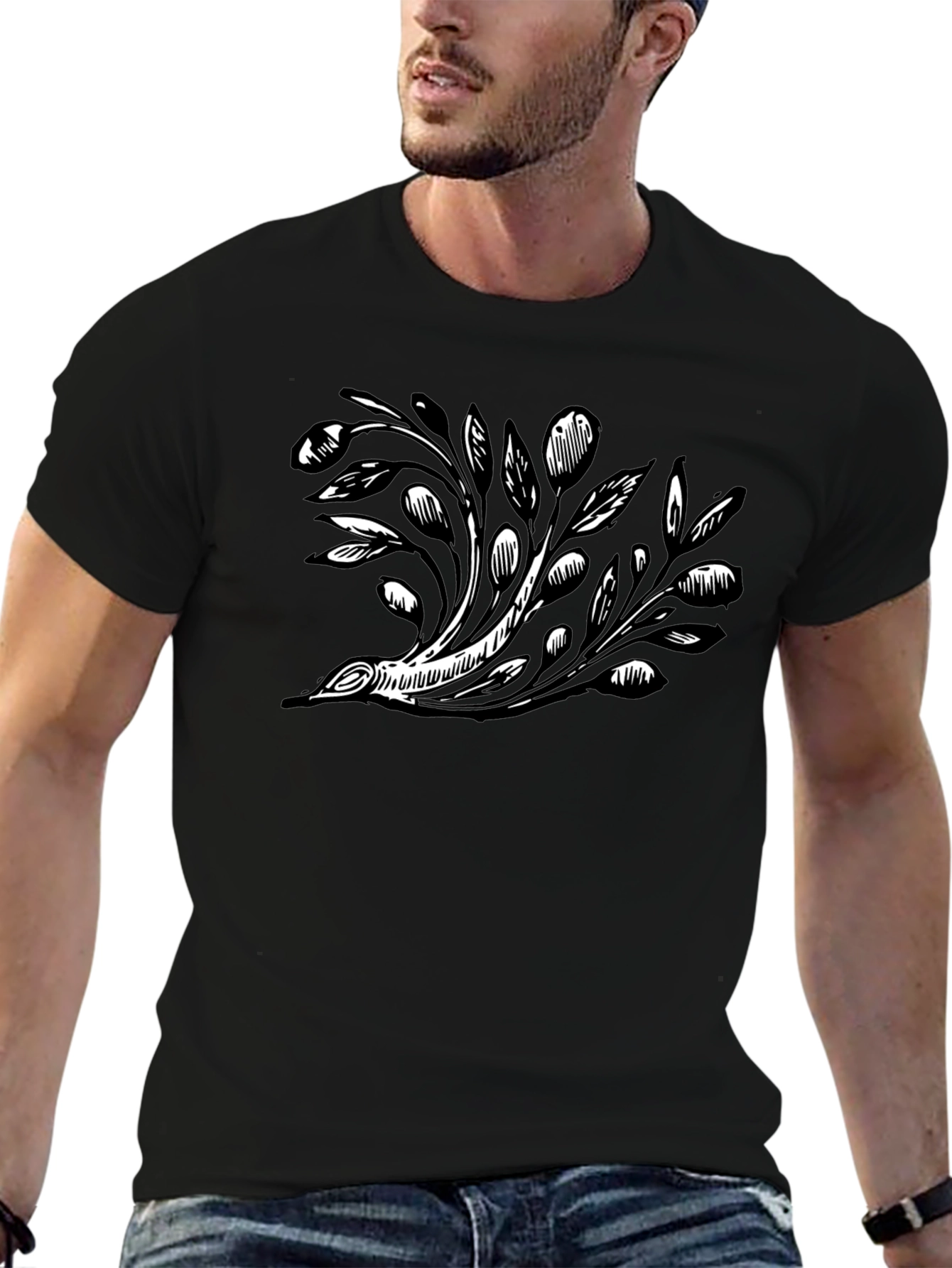 Black T-Shirt with Floral Graphic Design