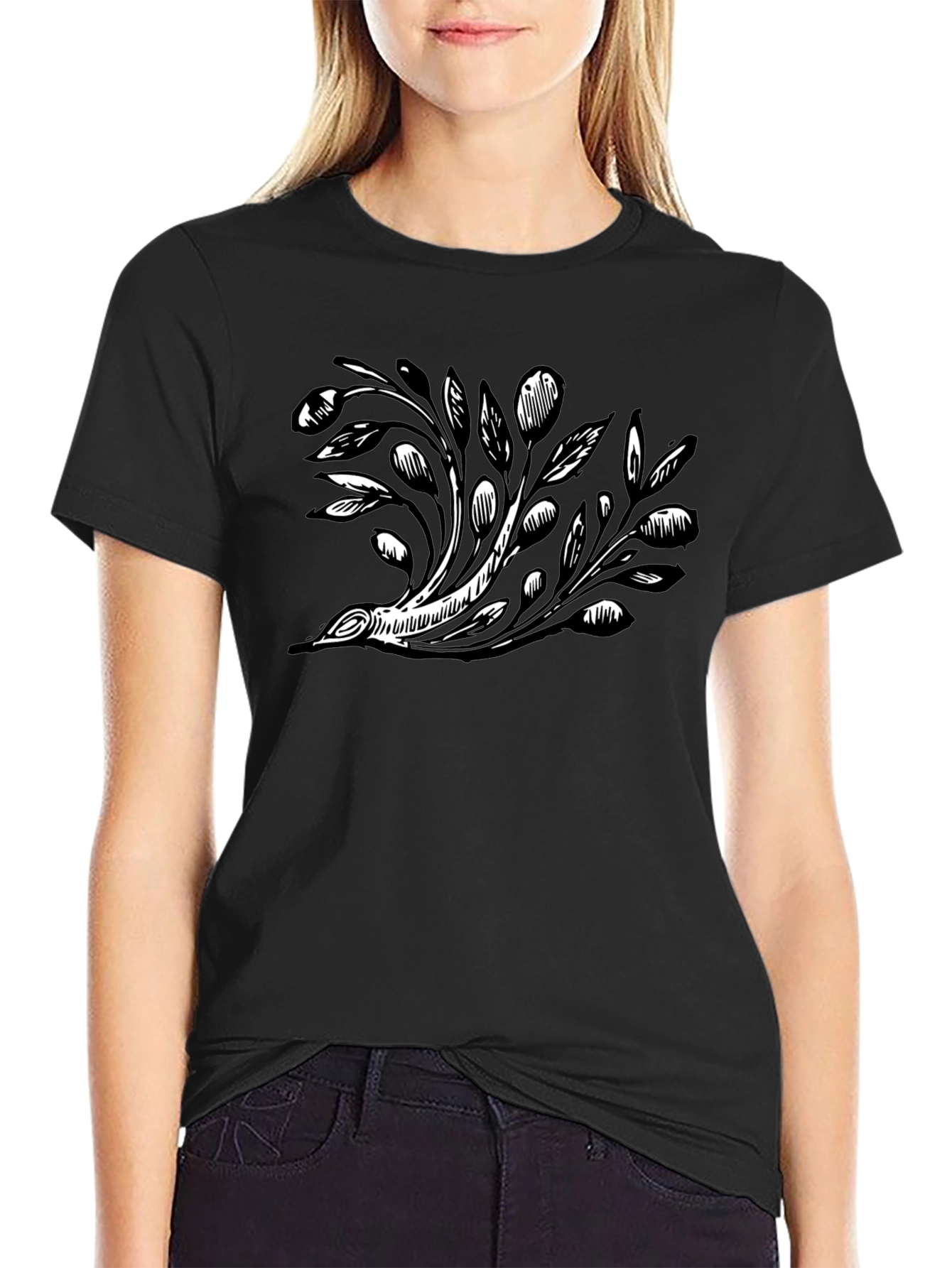Black T-Shirt with Floral Graphic Design