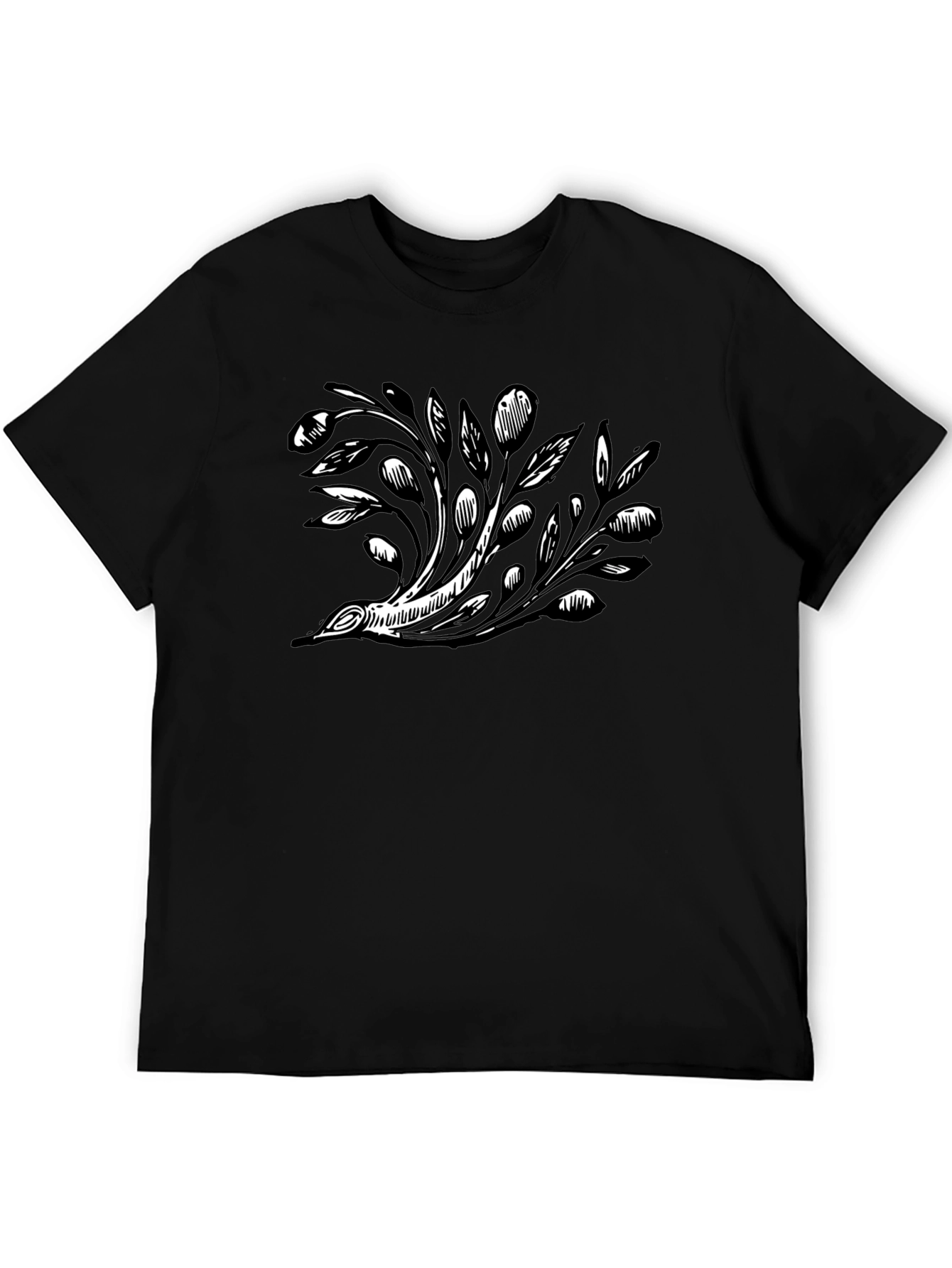 Black T-Shirt with Floral Graphic Design