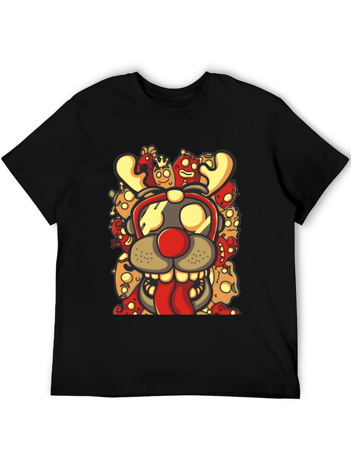 Cartoon Reindeer Graphic Print Black T-Shirt
