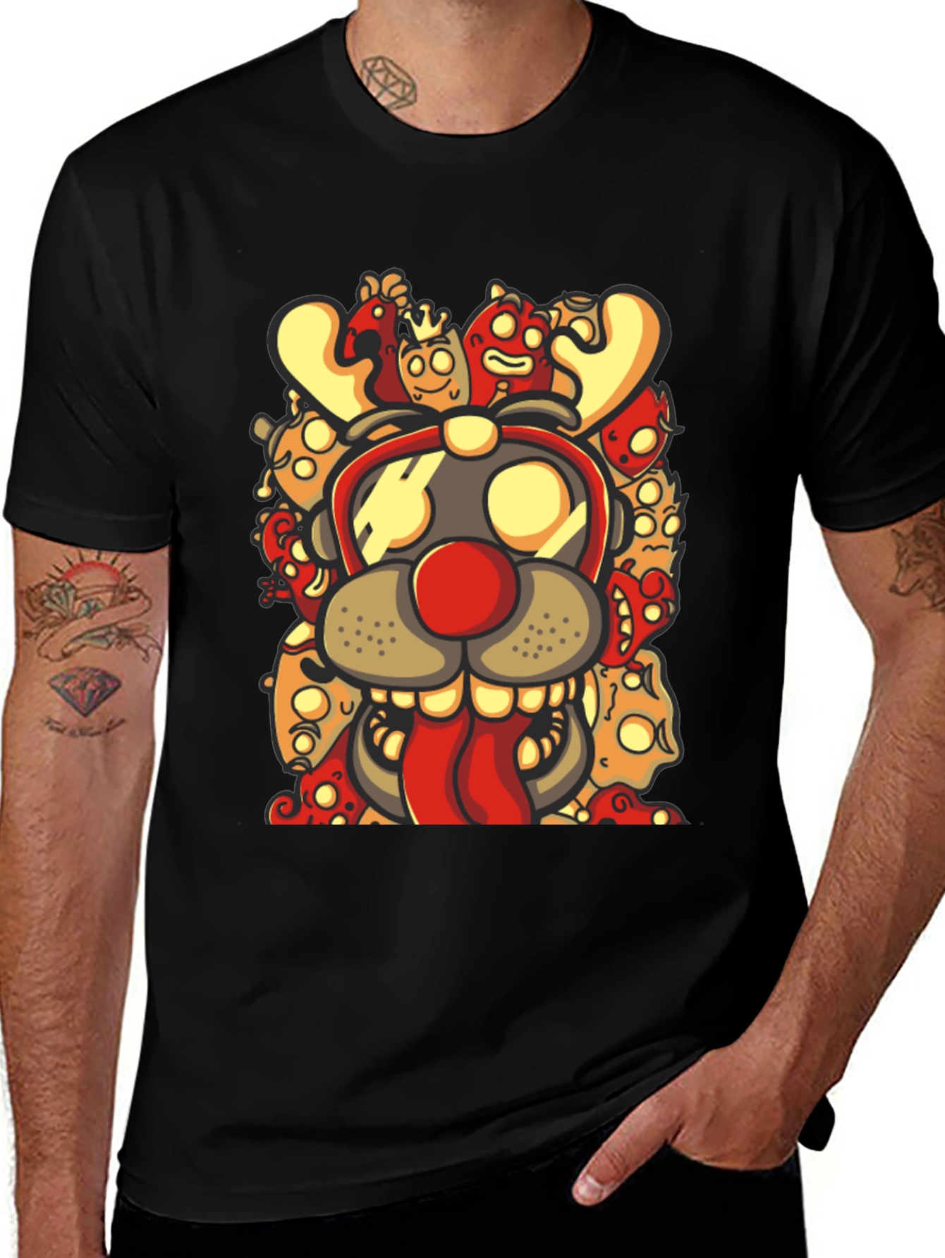 Cartoon Reindeer Graphic Print Black T-Shirt