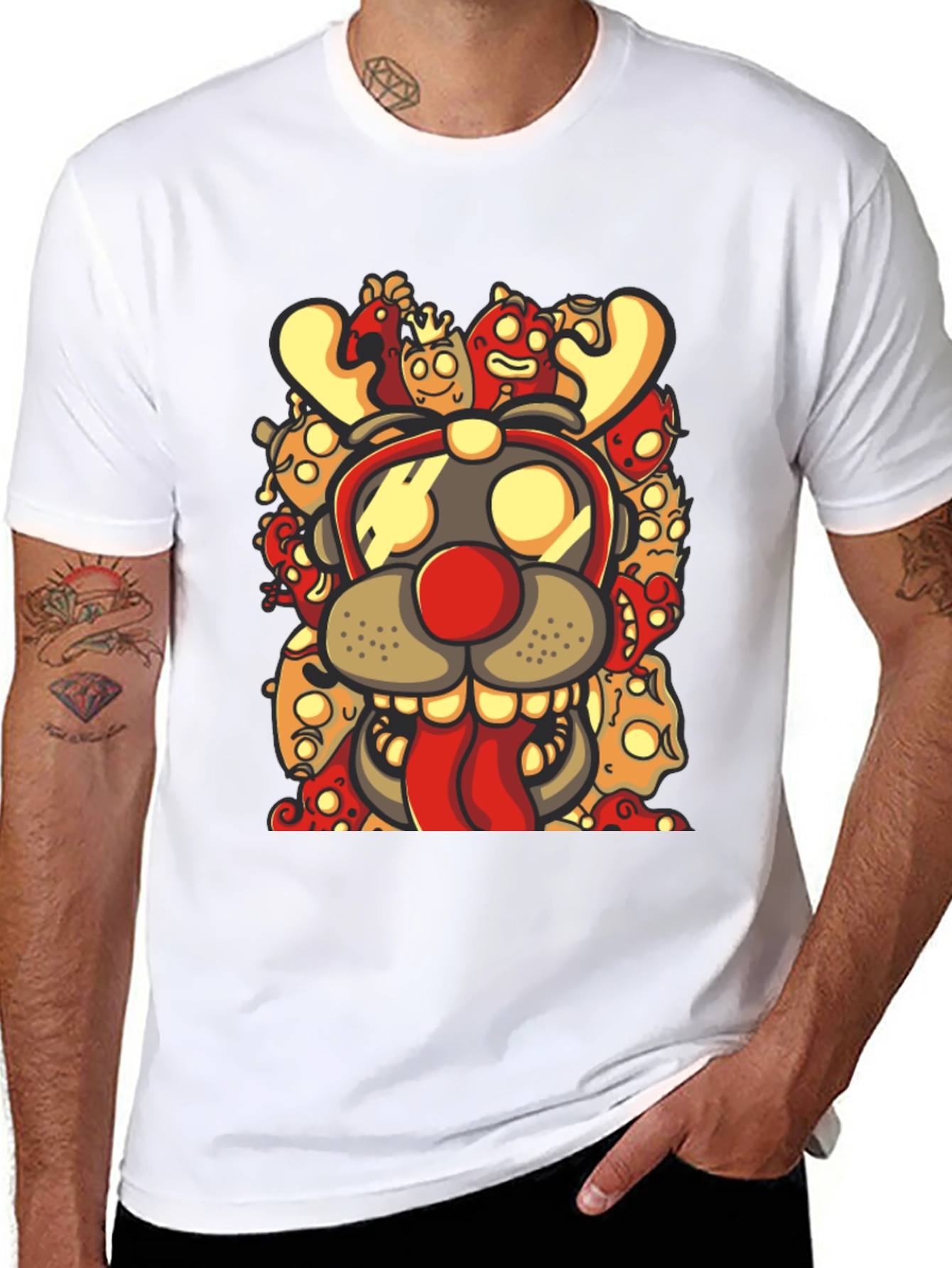 Cartoon Reindeer Graphic Print Black T-Shirt