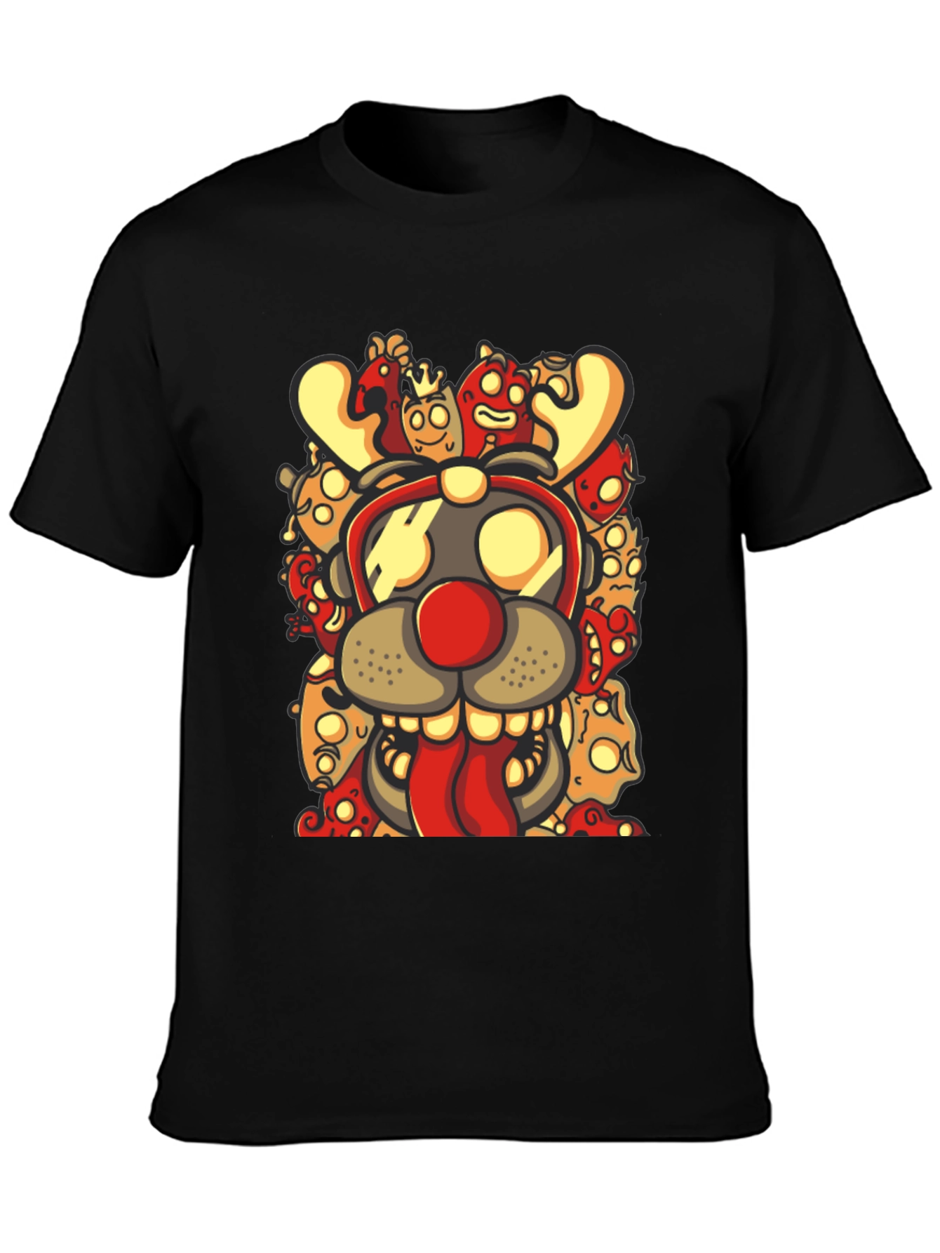 Cartoon Reindeer Graphic Print Black T-Shirt