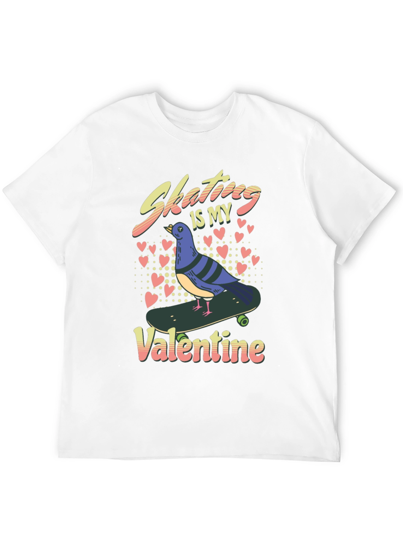 Skating Pigeon Valentine T-Shirt - Fun Novelty Graphic Tee