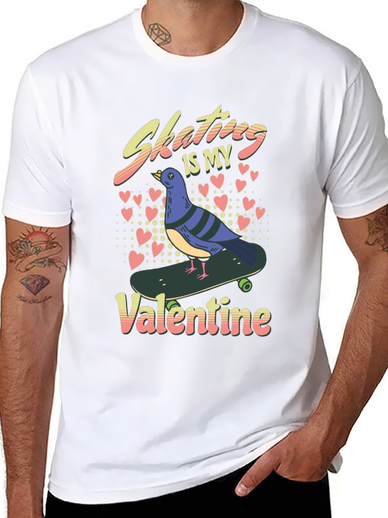 Skating Pigeon Valentine T-Shirt - Fun Novelty Graphic Tee