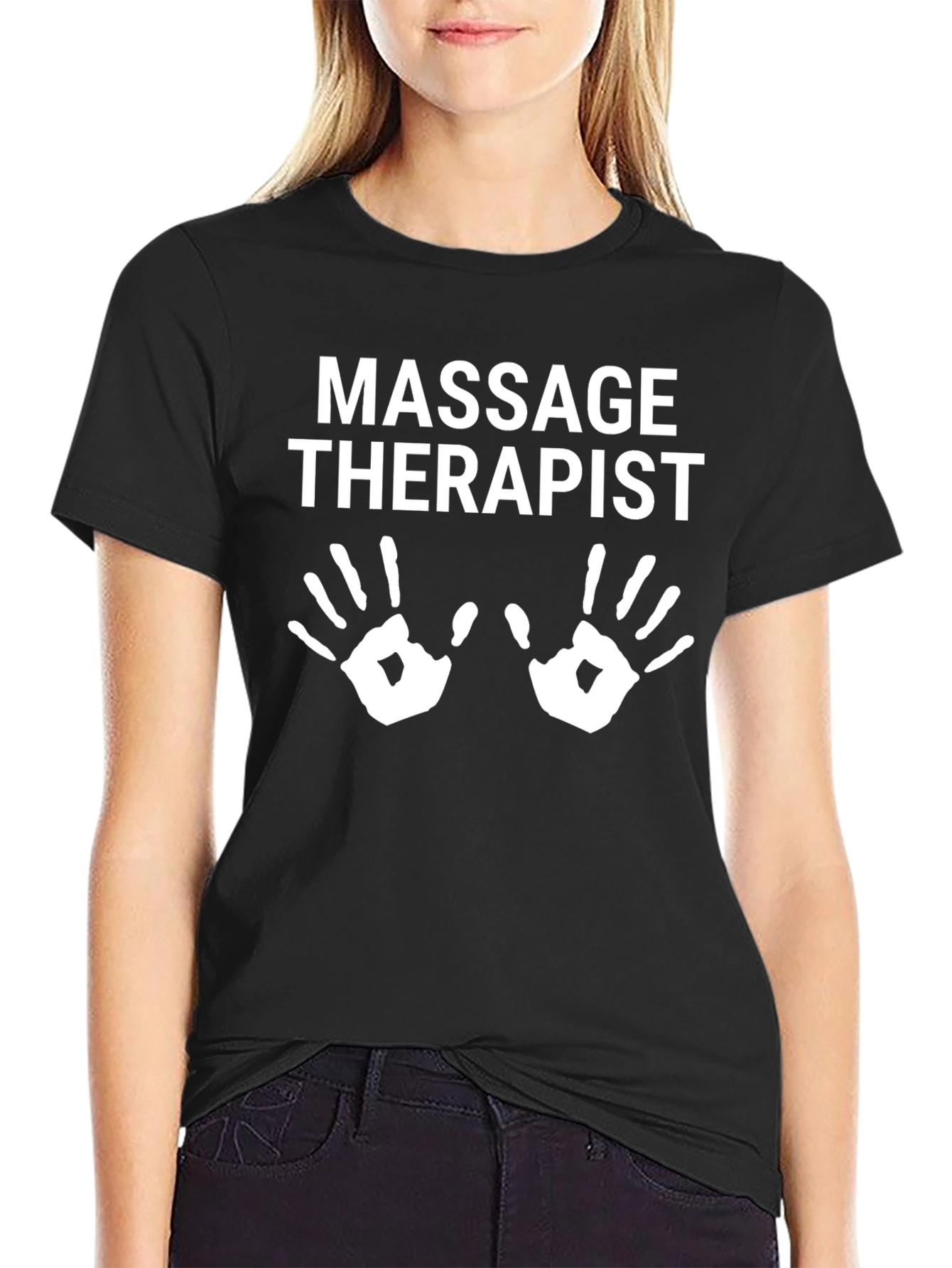 Massage Therapist T-Shirt with Hand Print Design - Black