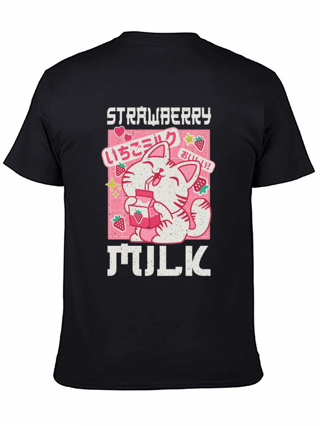 Strawberry Milk Cat T-Shirt - Kawaii Anime Aesthetic