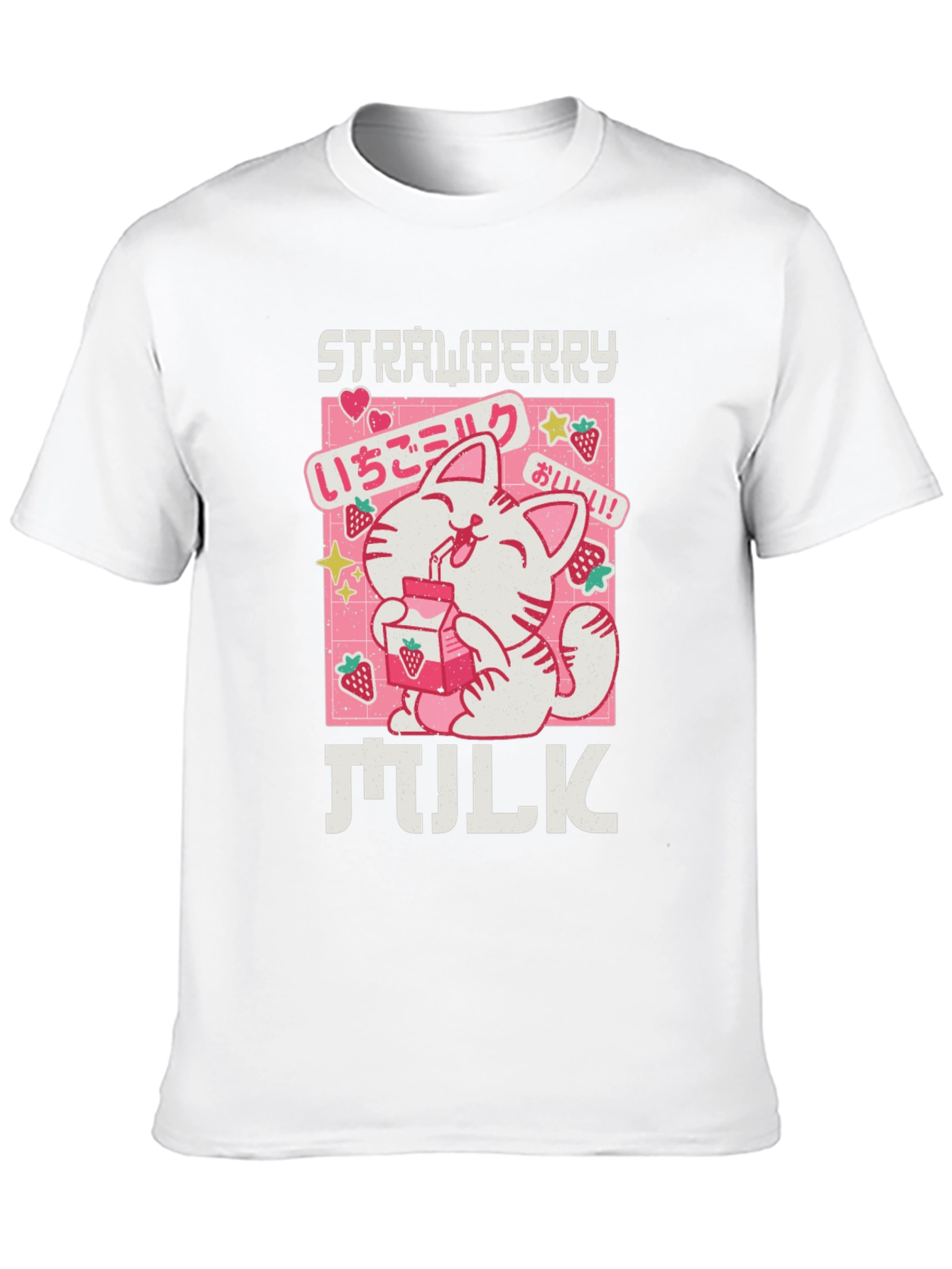 Strawberry Milk Cat T-Shirt - Kawaii Anime Aesthetic