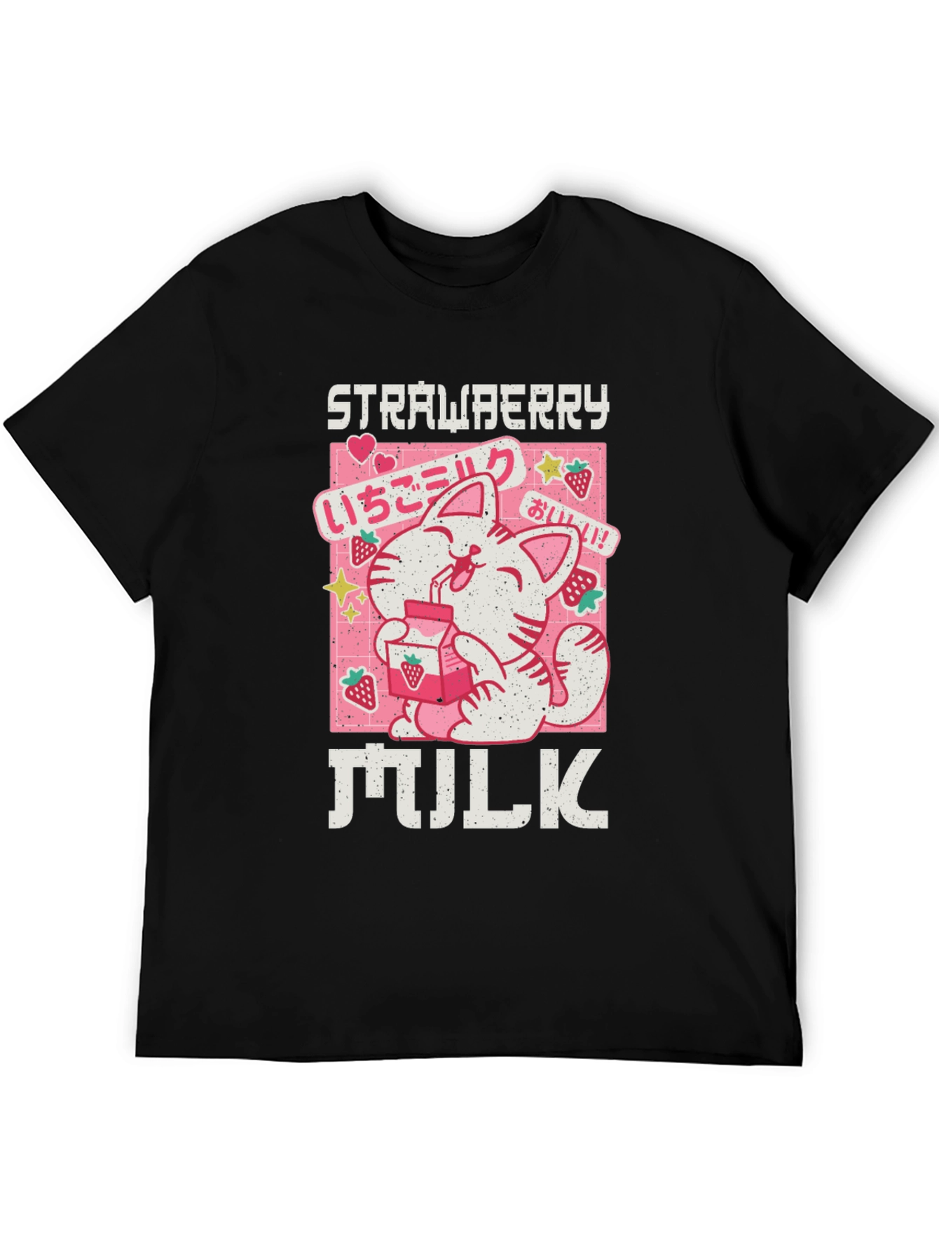 Strawberry Milk Cat T-Shirt - Kawaii Anime Aesthetic