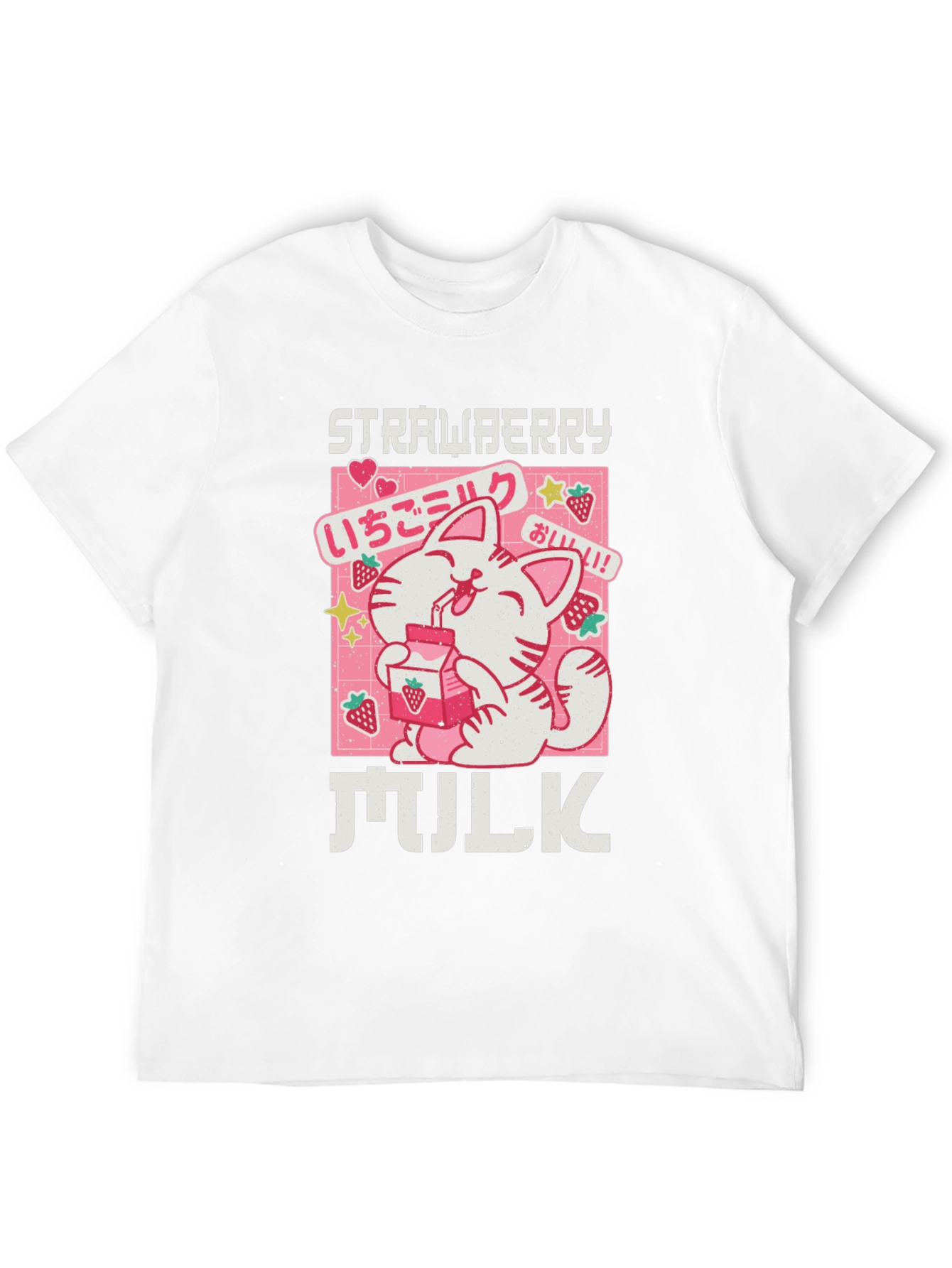 Strawberry Milk Cat T-Shirt - Kawaii Anime Aesthetic