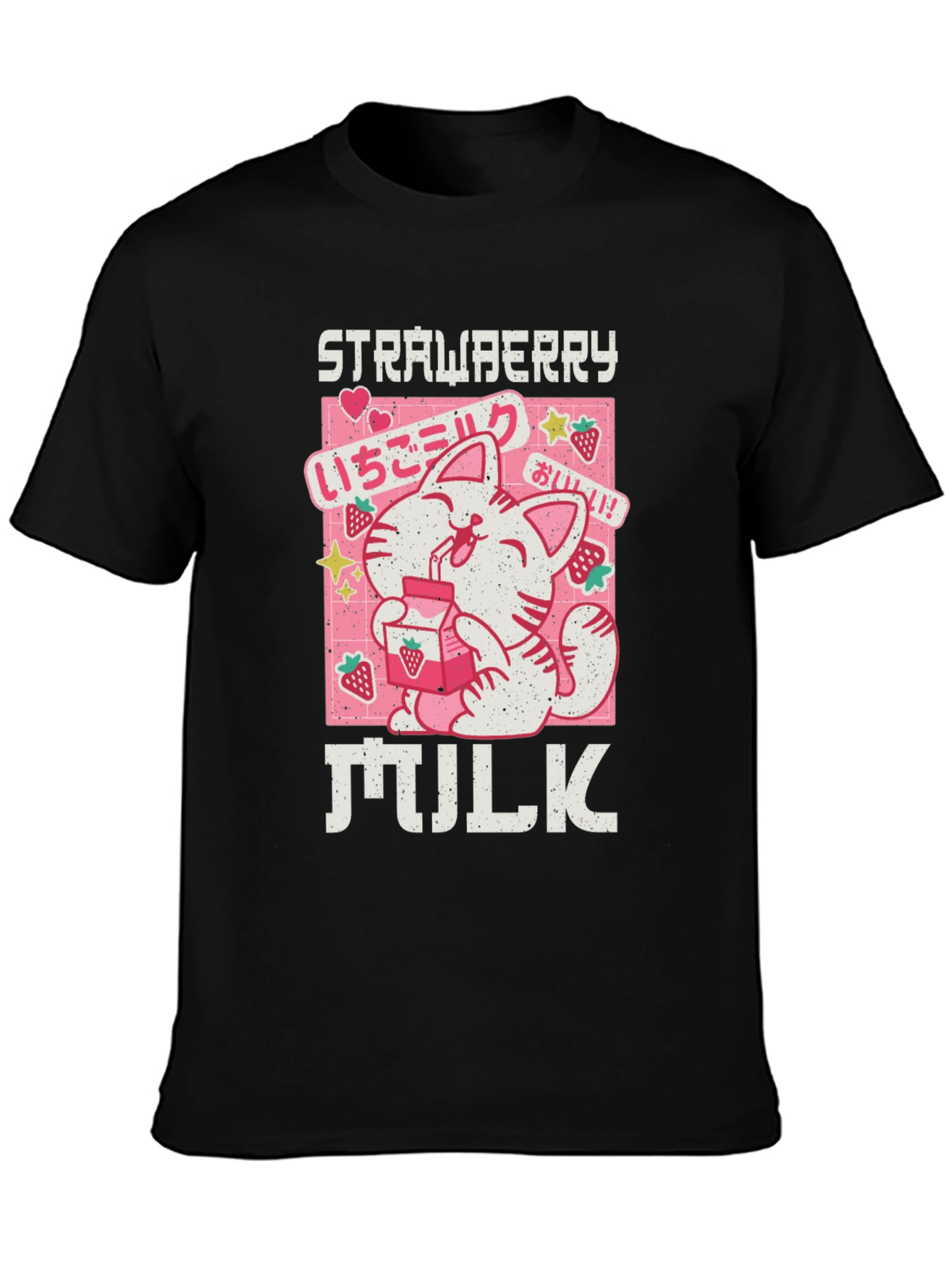 Strawberry Milk Cat T-Shirt - Kawaii Anime Aesthetic