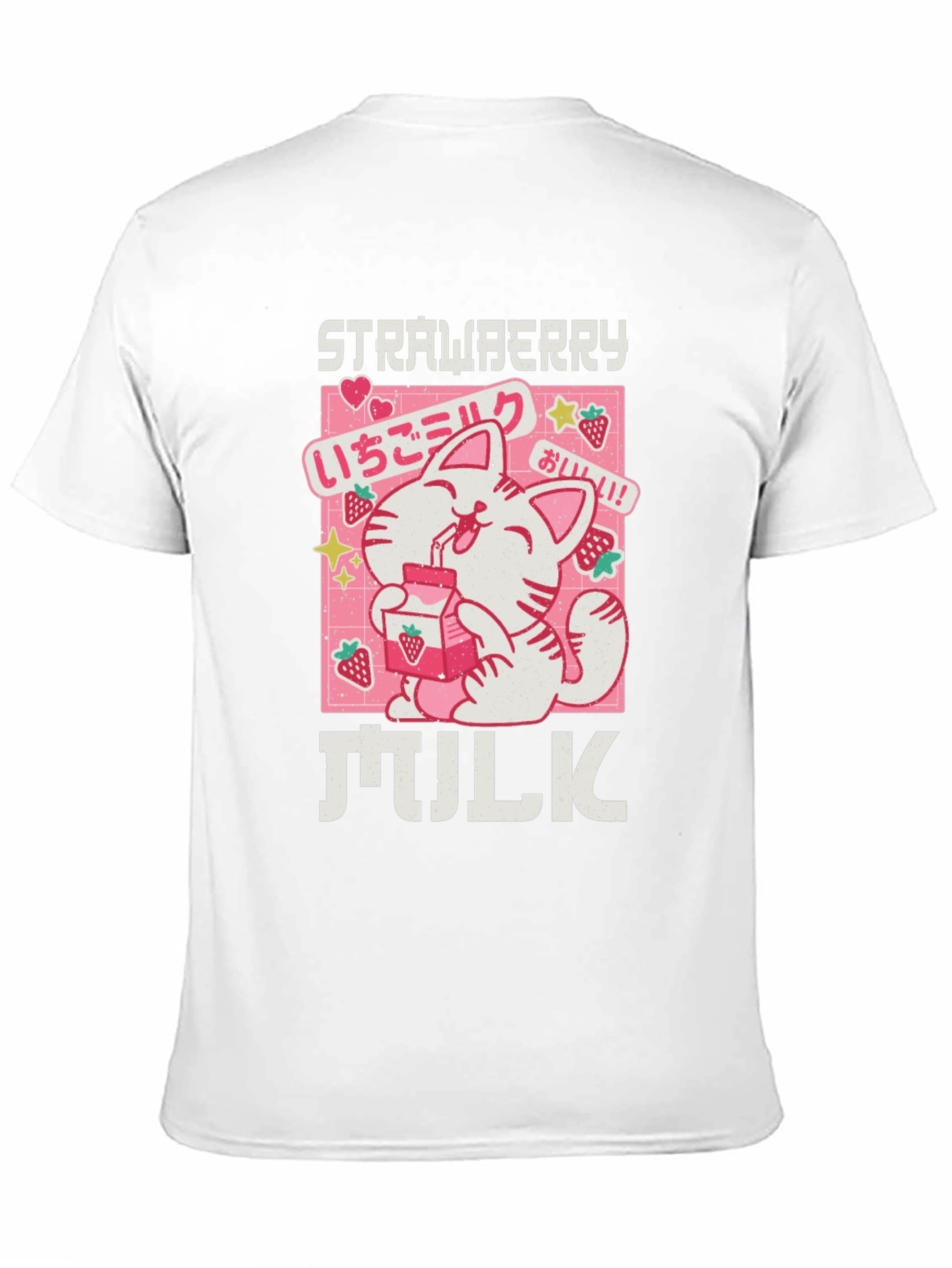 Strawberry Milk Cat T-Shirt - Kawaii Anime Aesthetic