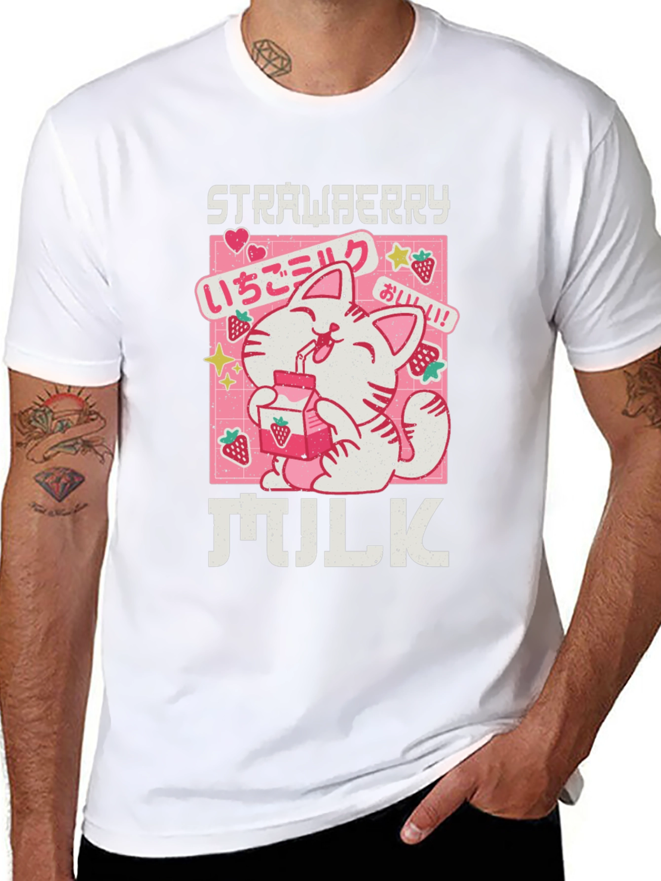 Strawberry Milk Cat T-Shirt - Kawaii Anime Aesthetic