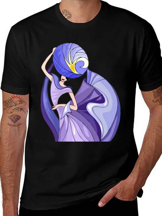 Abstract Art Woman Graphic Tee - Black Cotton T-Shirt