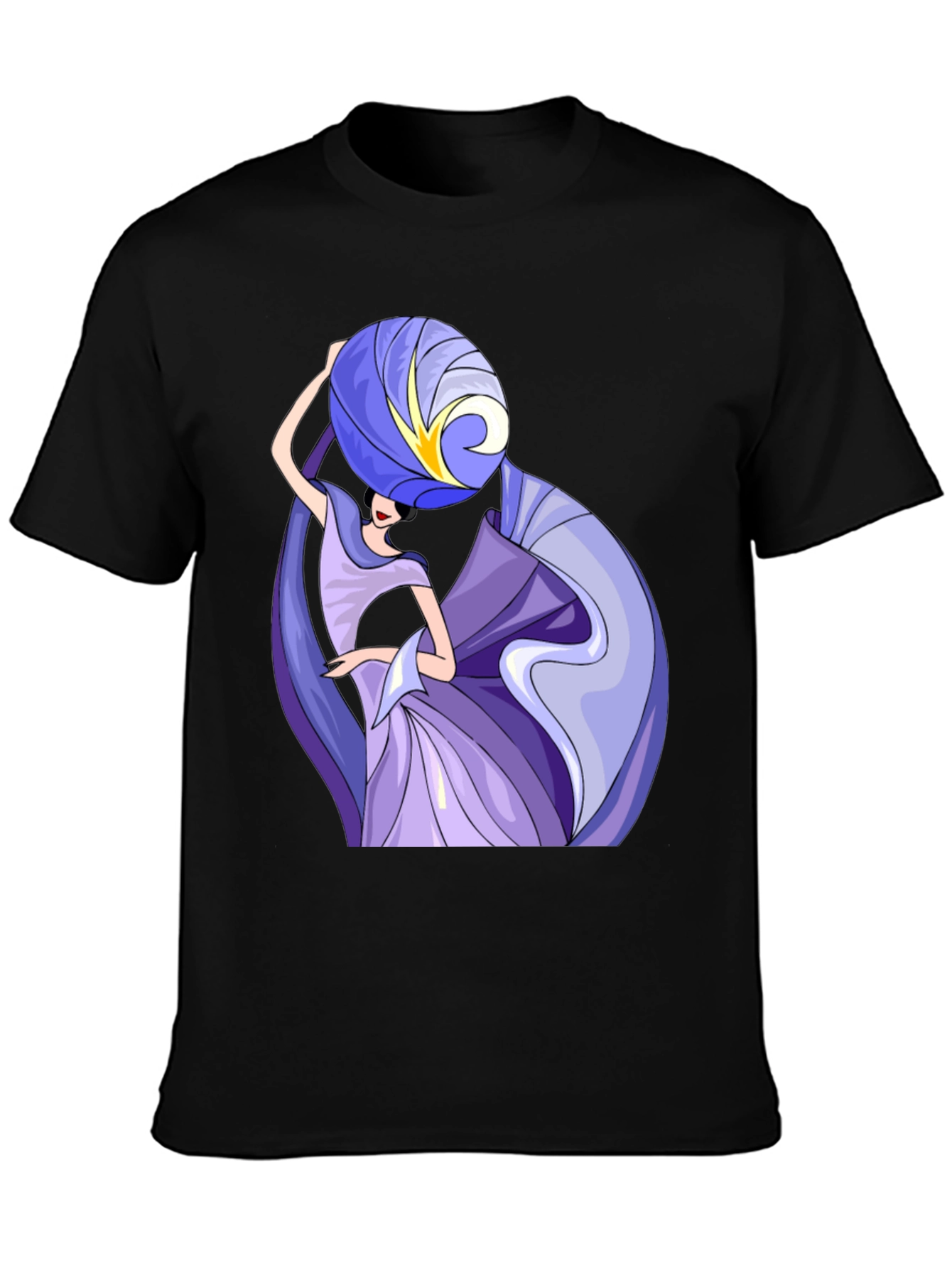 Abstract Art Woman Graphic Tee - Black Cotton T-Shirt