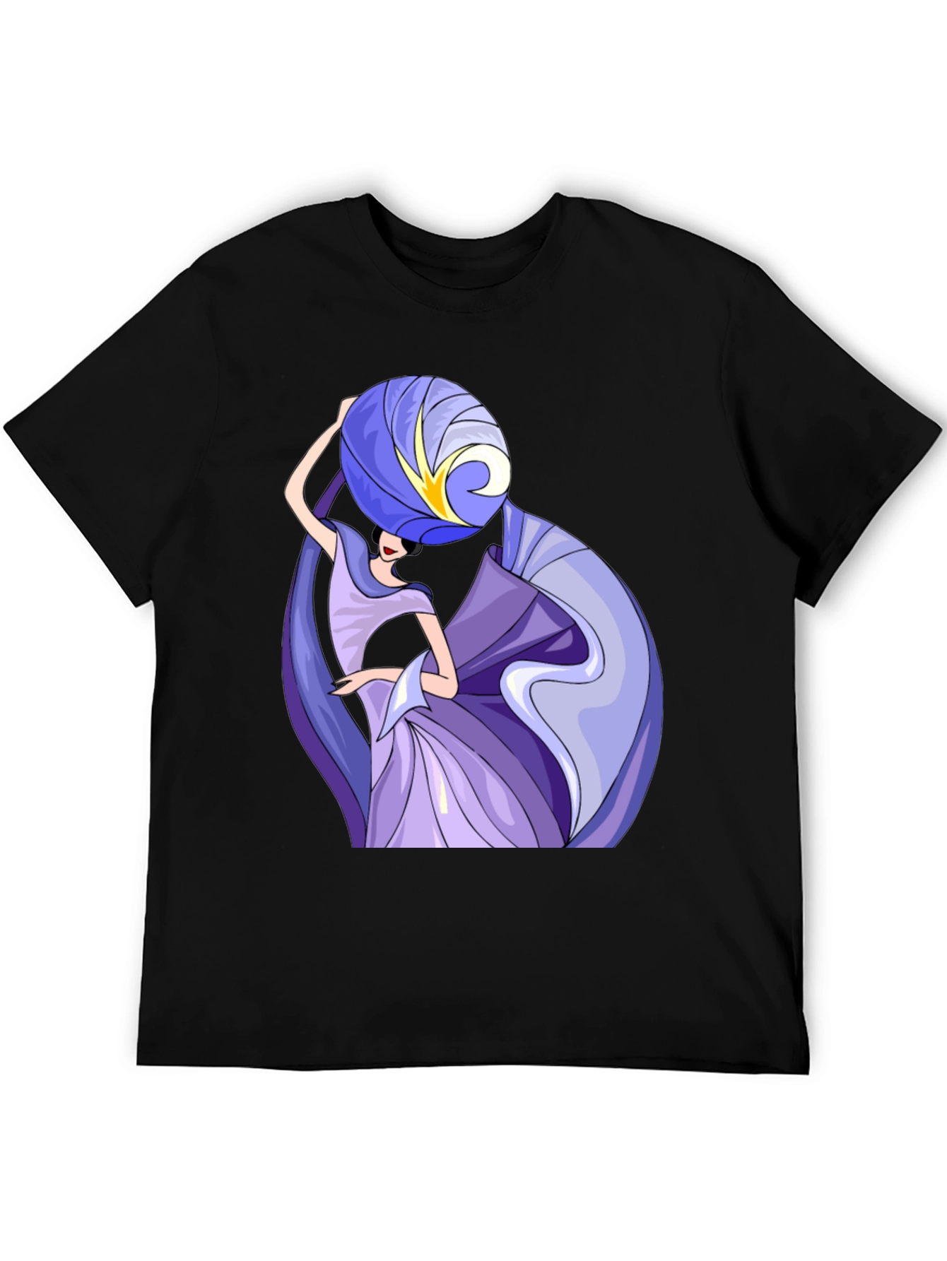 Abstract Art Woman Graphic Tee - Black Cotton T-Shirt