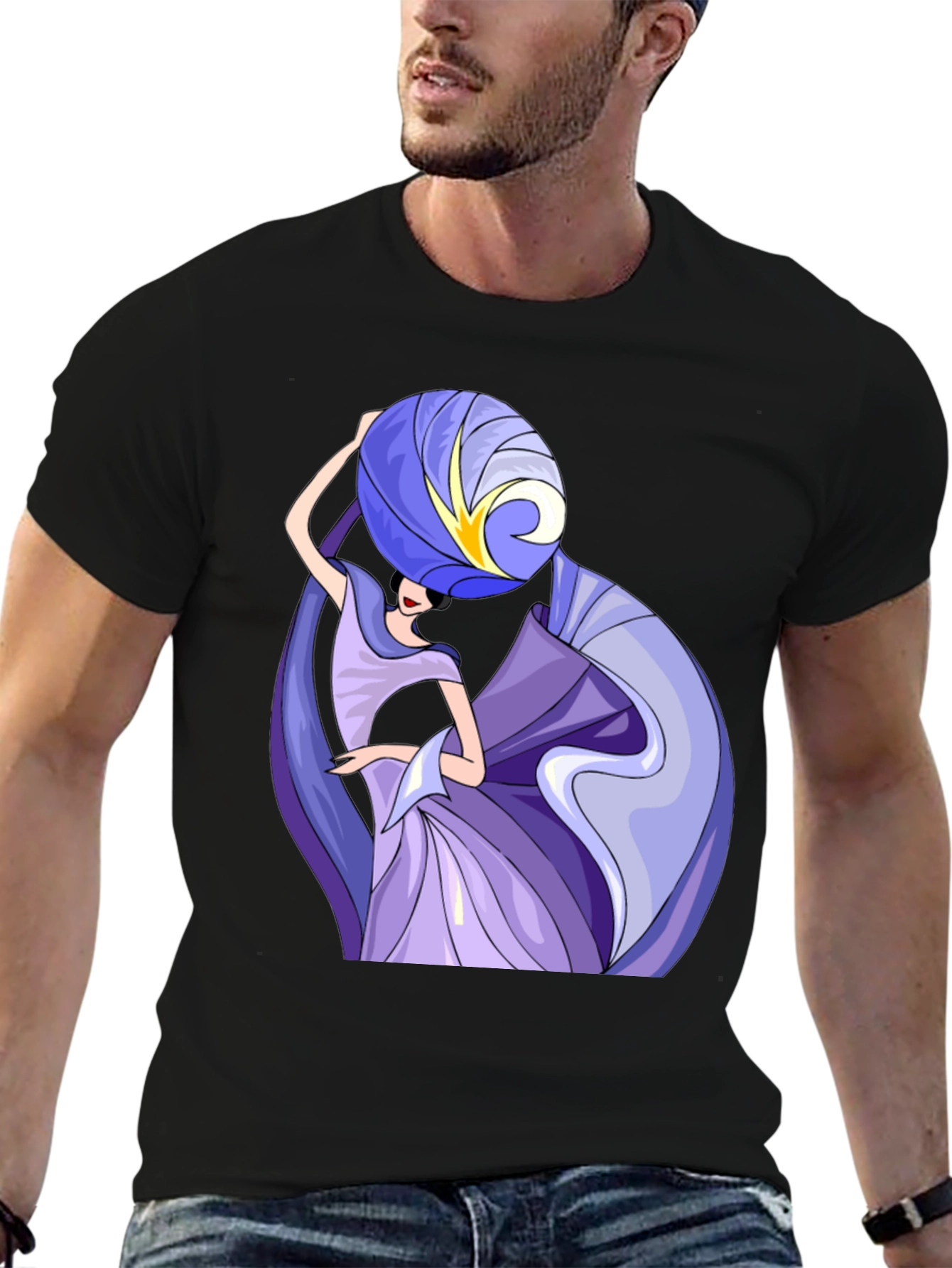 Abstract Art Woman Graphic Tee - Black Cotton T-Shirt