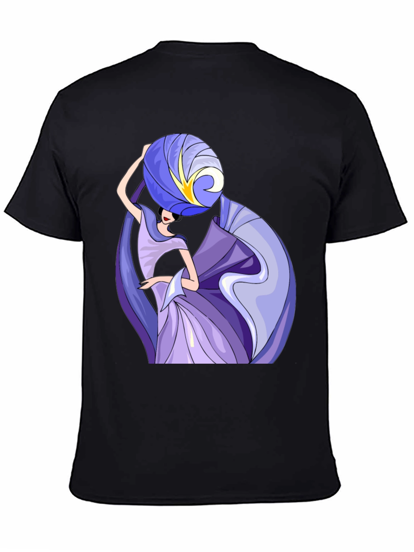 Abstract Art Woman Graphic Tee - Black Cotton T-Shirt