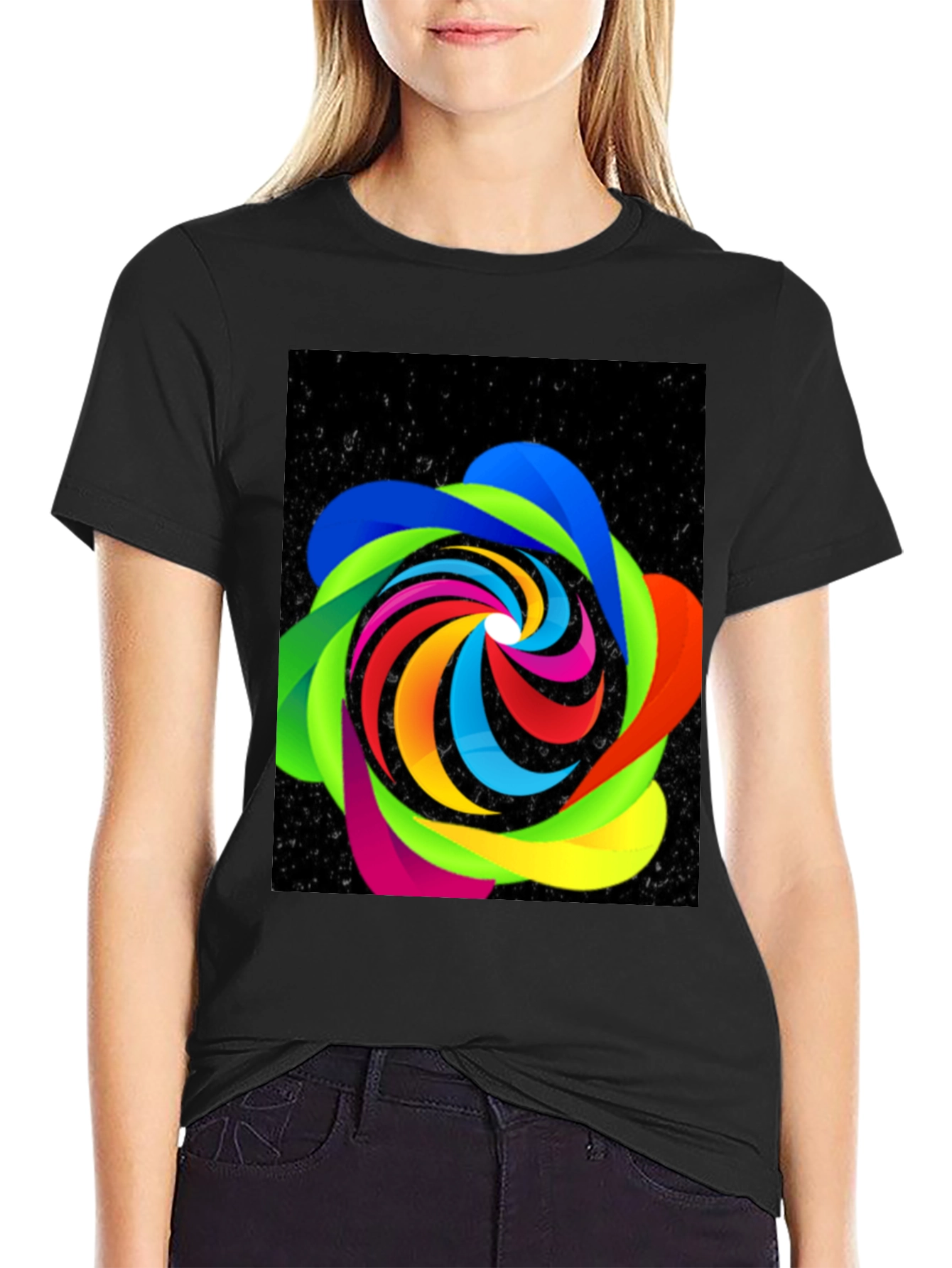 Abstract Swirl Graphic Black Tee