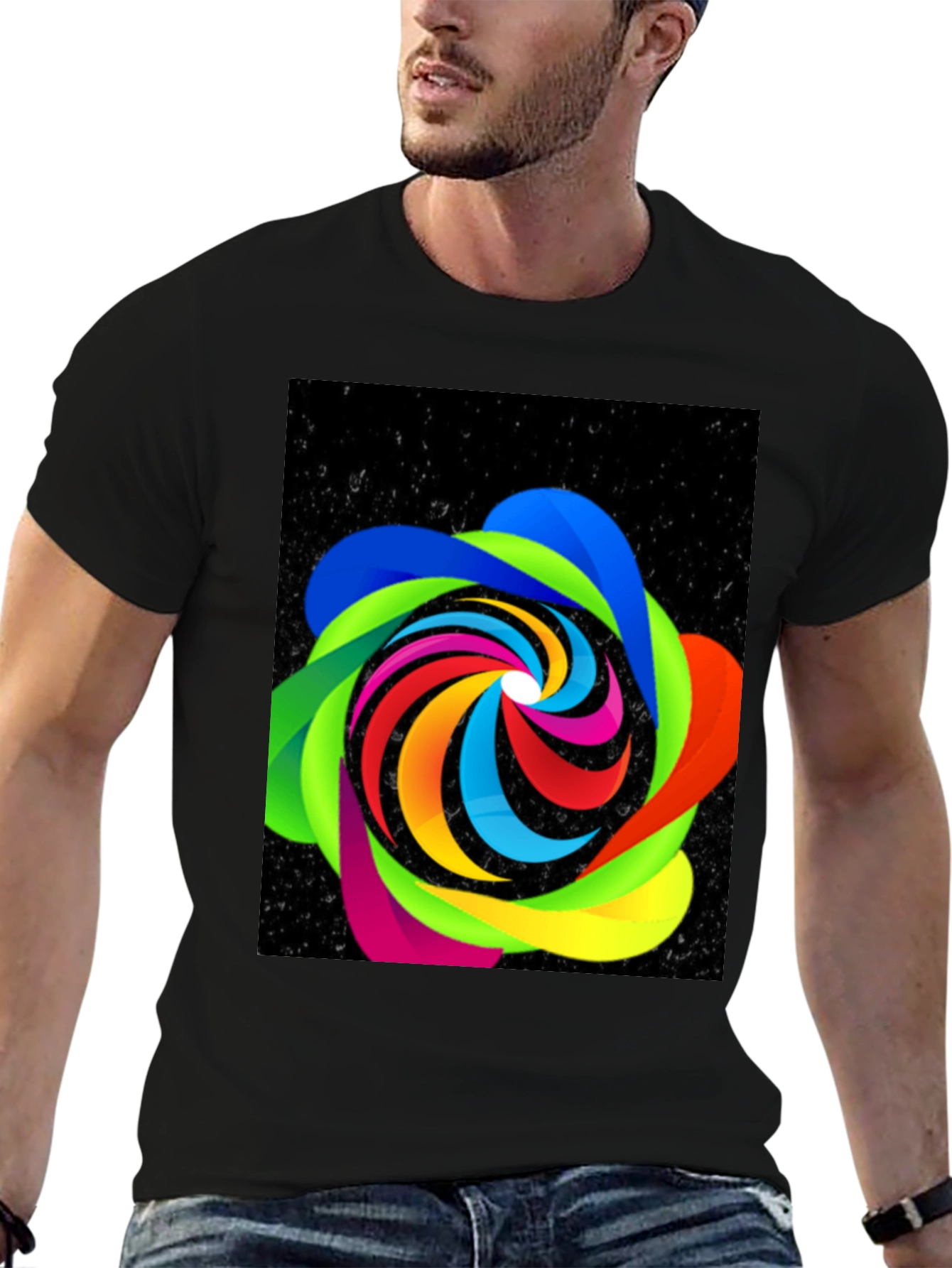 Abstract Swirl Graphic Black Tee