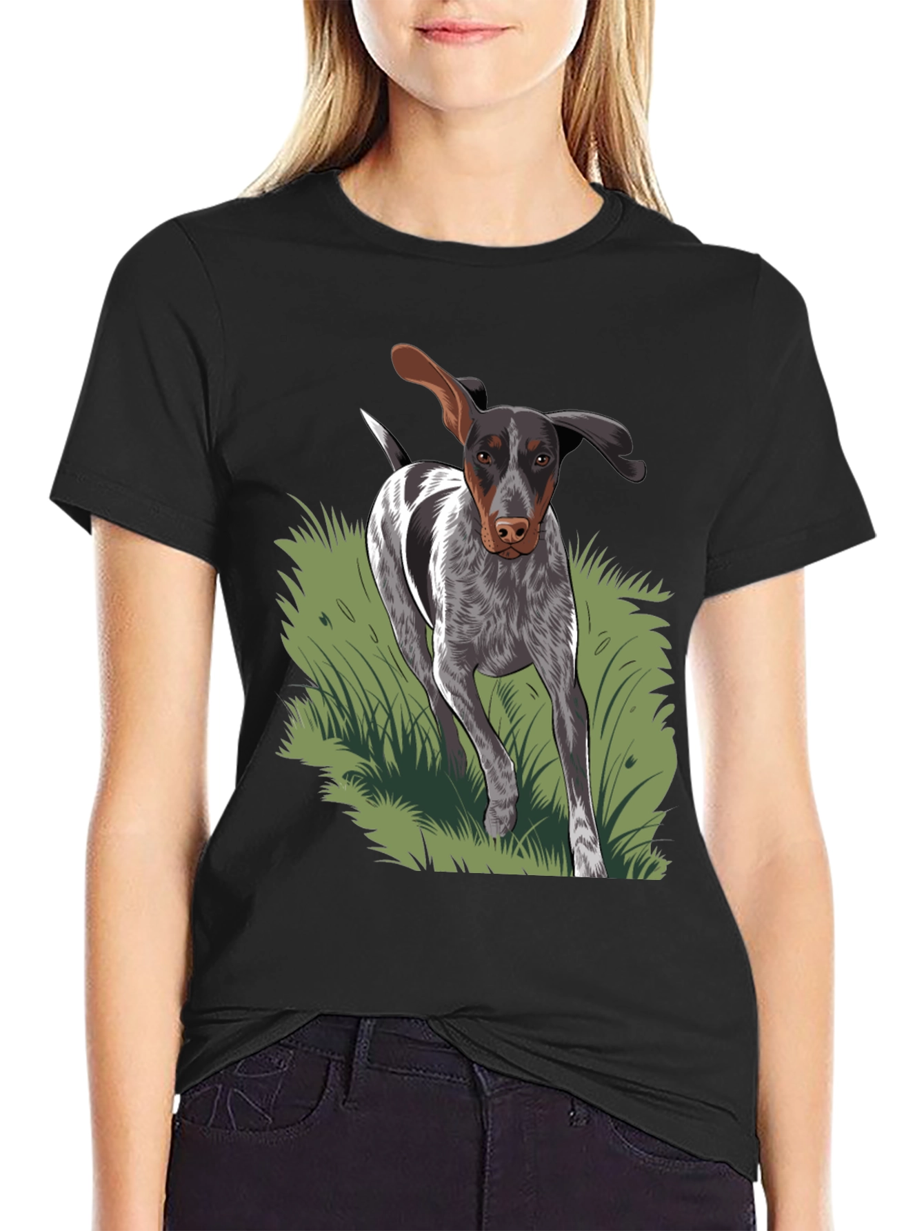 Dog Graphic Tee - Black Cotton Blend T-Shirt