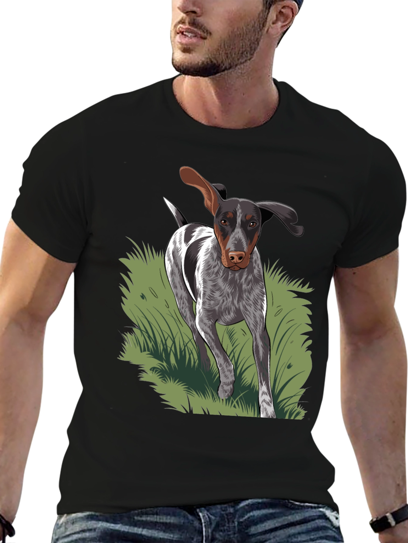 Dog Graphic Tee - Black Cotton Blend T-Shirt
