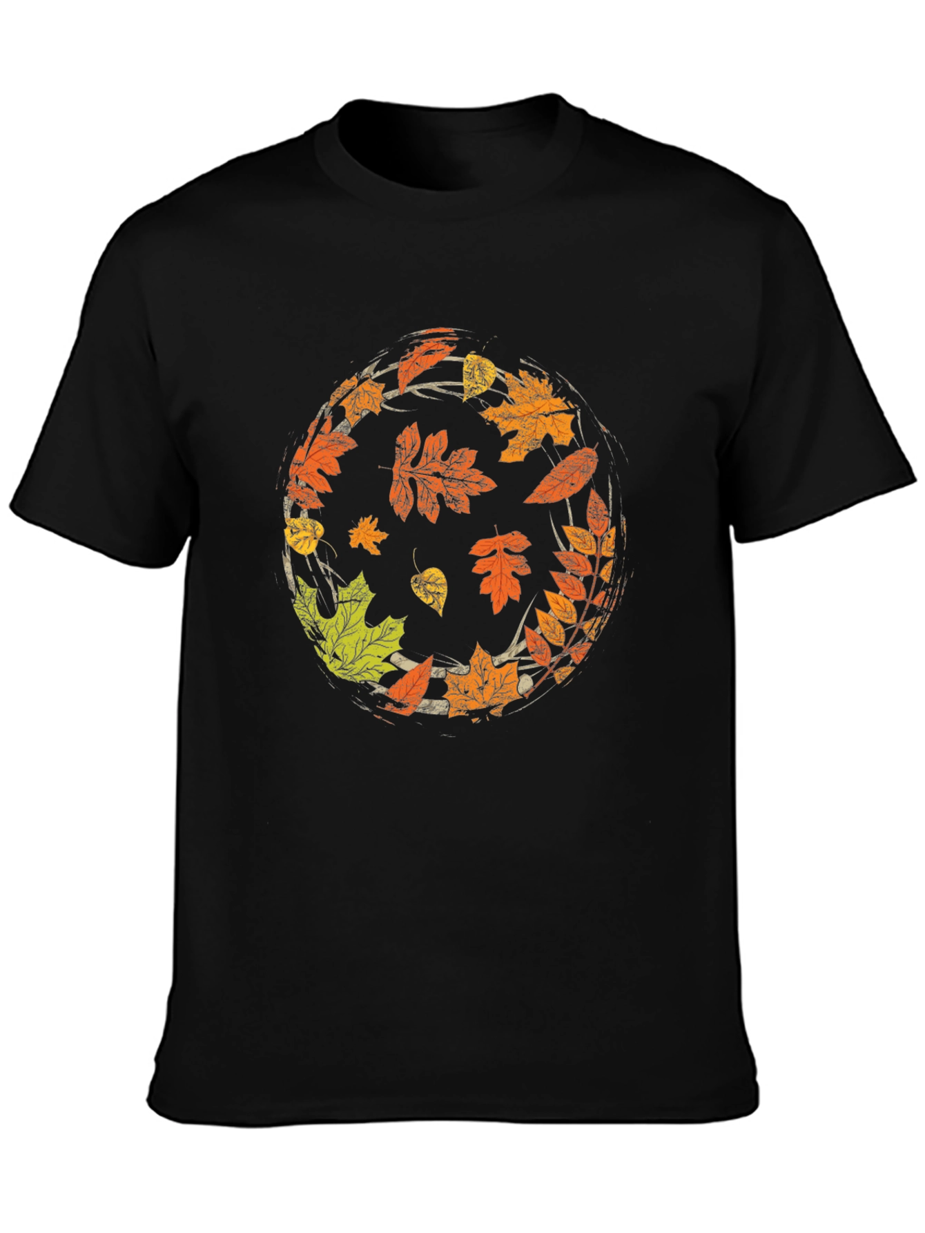 Autumn Leaves Circle Graphic Black T-Shirt