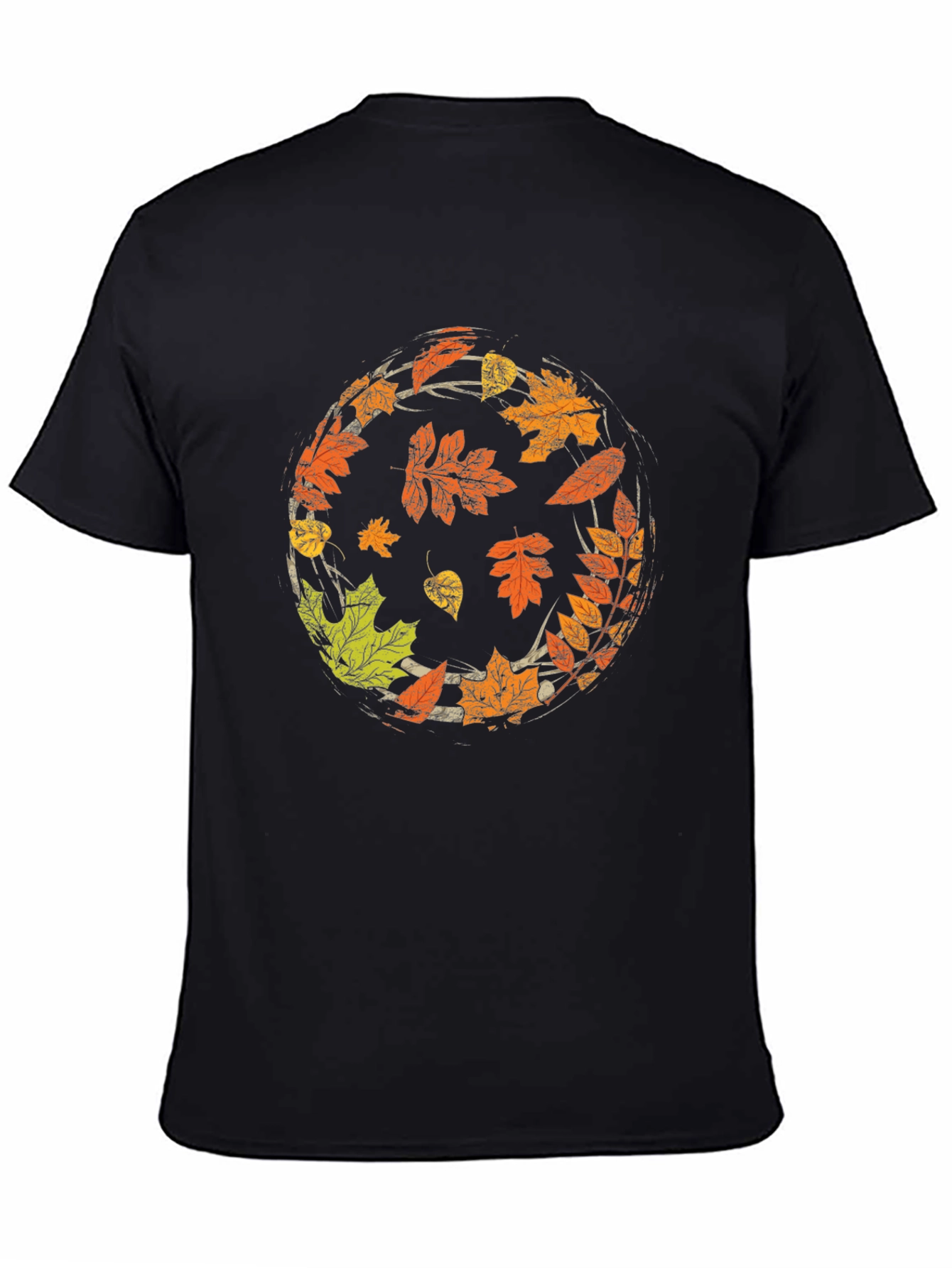 Autumn Leaves Circle Graphic Black T-Shirt