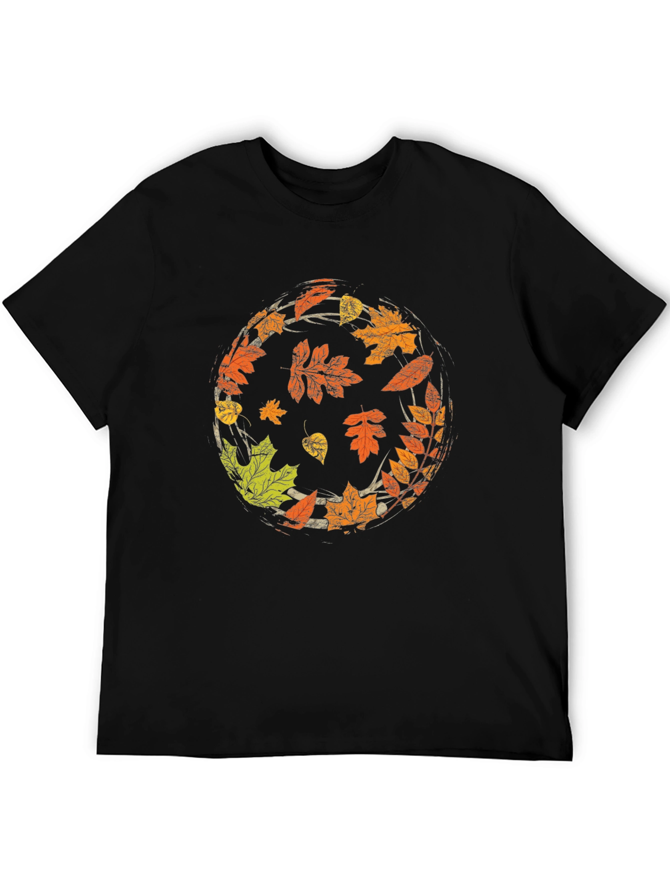 Autumn Leaves Circle Graphic Black T-Shirt