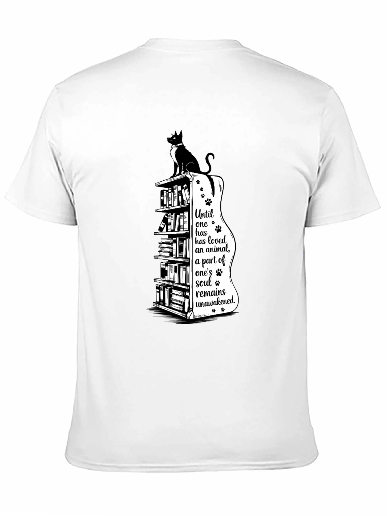 Cat Lovers T-Shirt: Bookcase & Soul Quote