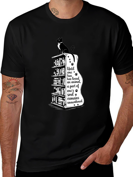 Cat Lovers T-Shirt: Bookcase & Soul Quote