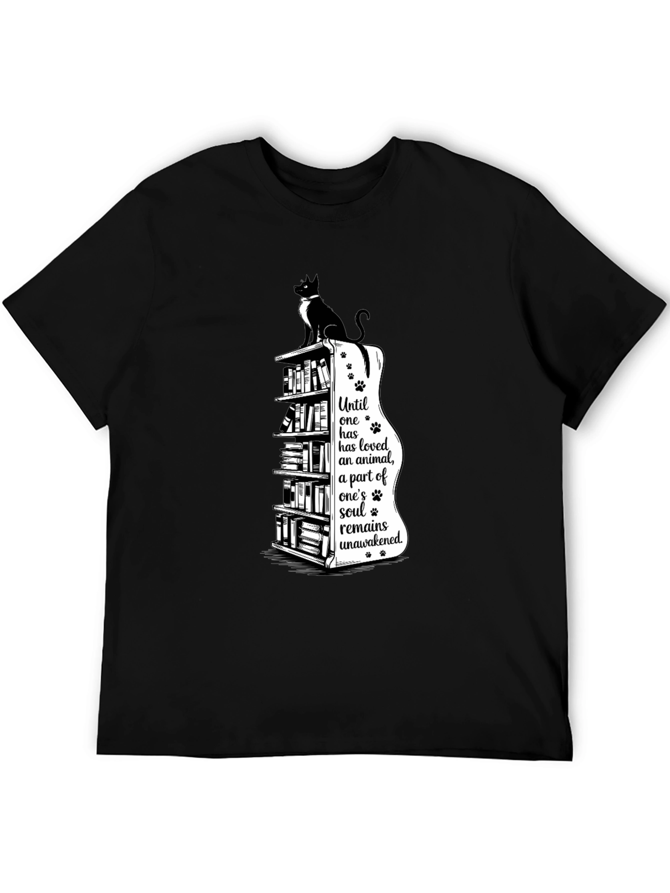 Cat Lovers T-Shirt: Bookcase & Soul Quote