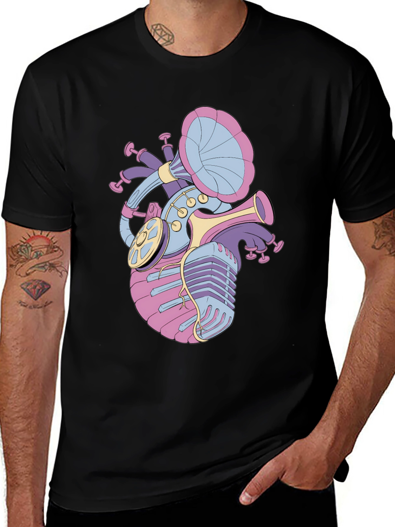 Musical Heart Graphic Tee - Black Unisex T-Shirt