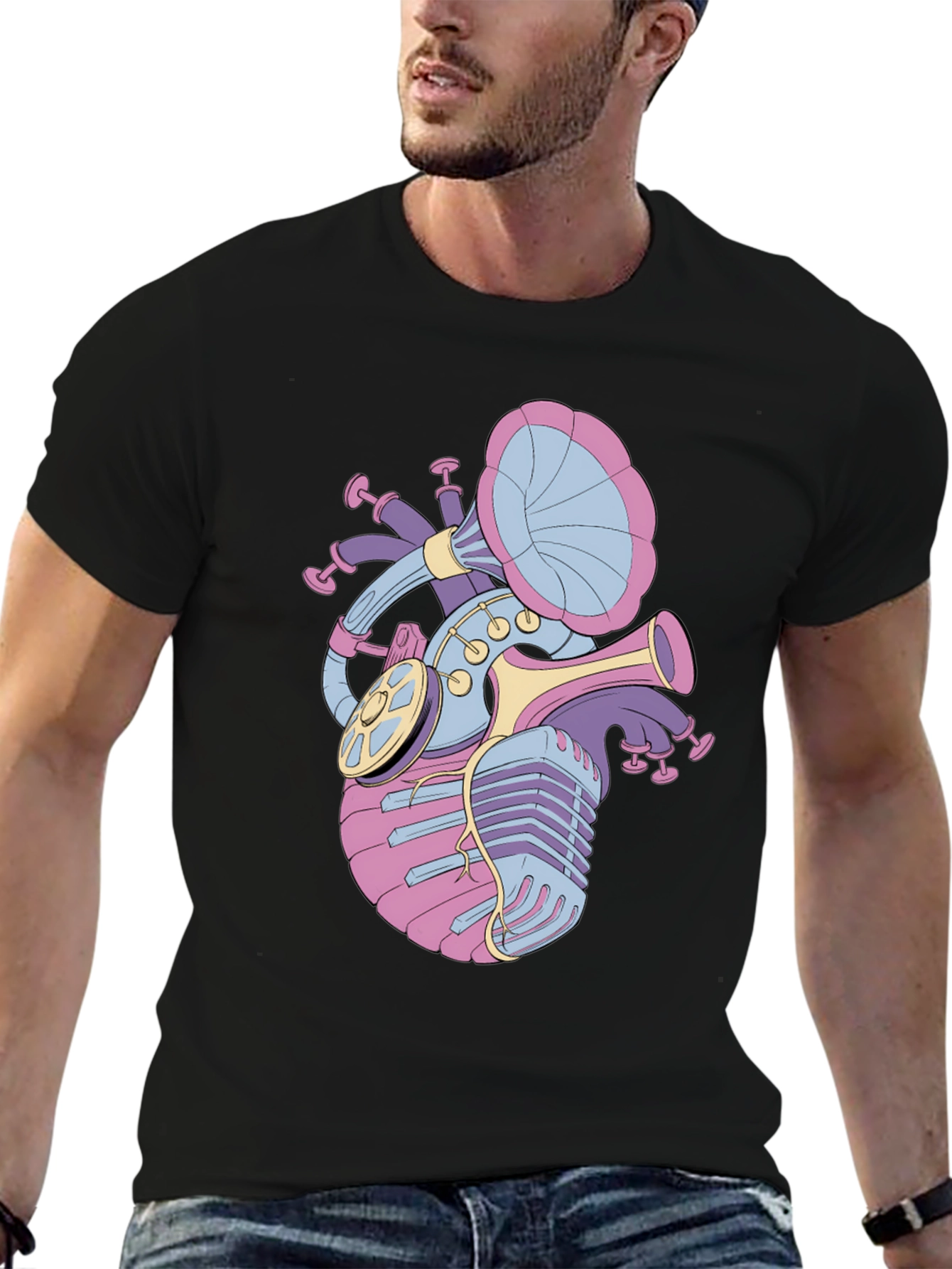 Musical Heart Graphic Tee - Black Unisex T-Shirt