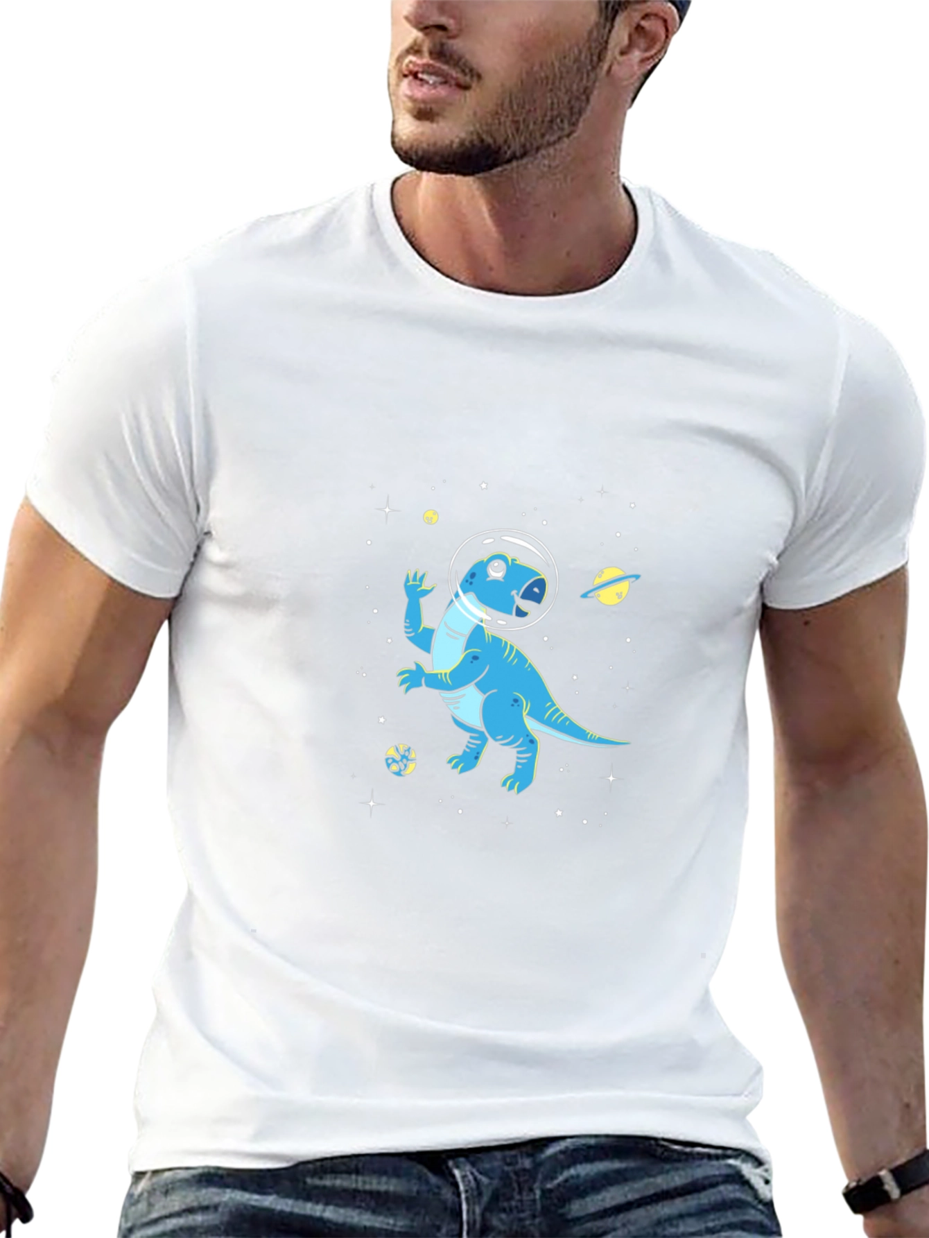 Dino Space T-Shirt - Black Cotton Astronaut Dinosaur Tee