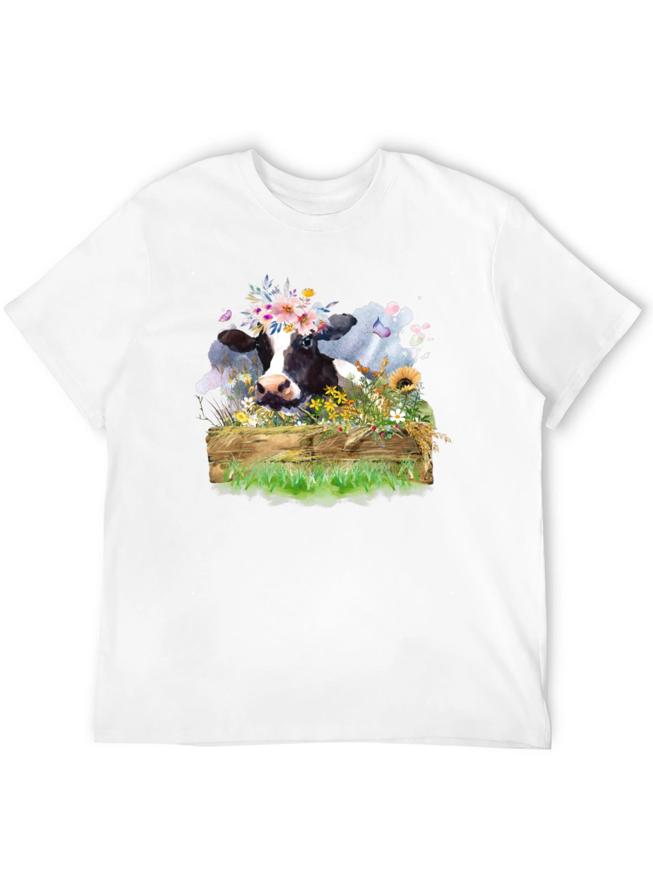 Floral Cow Graphic Tee - Unisex Black T-Shirt